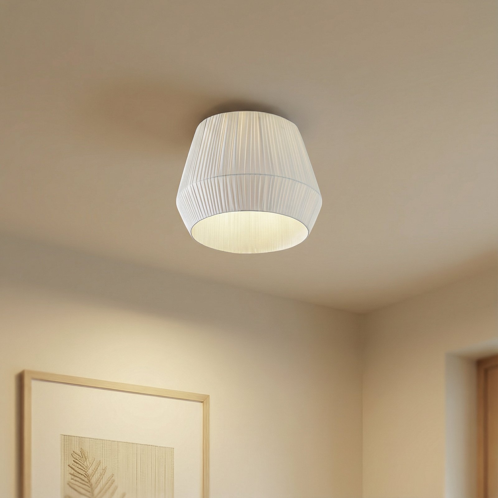 Lampa sufitowa Lindby Vitore, Ø 50 cm, tekstylna, biała