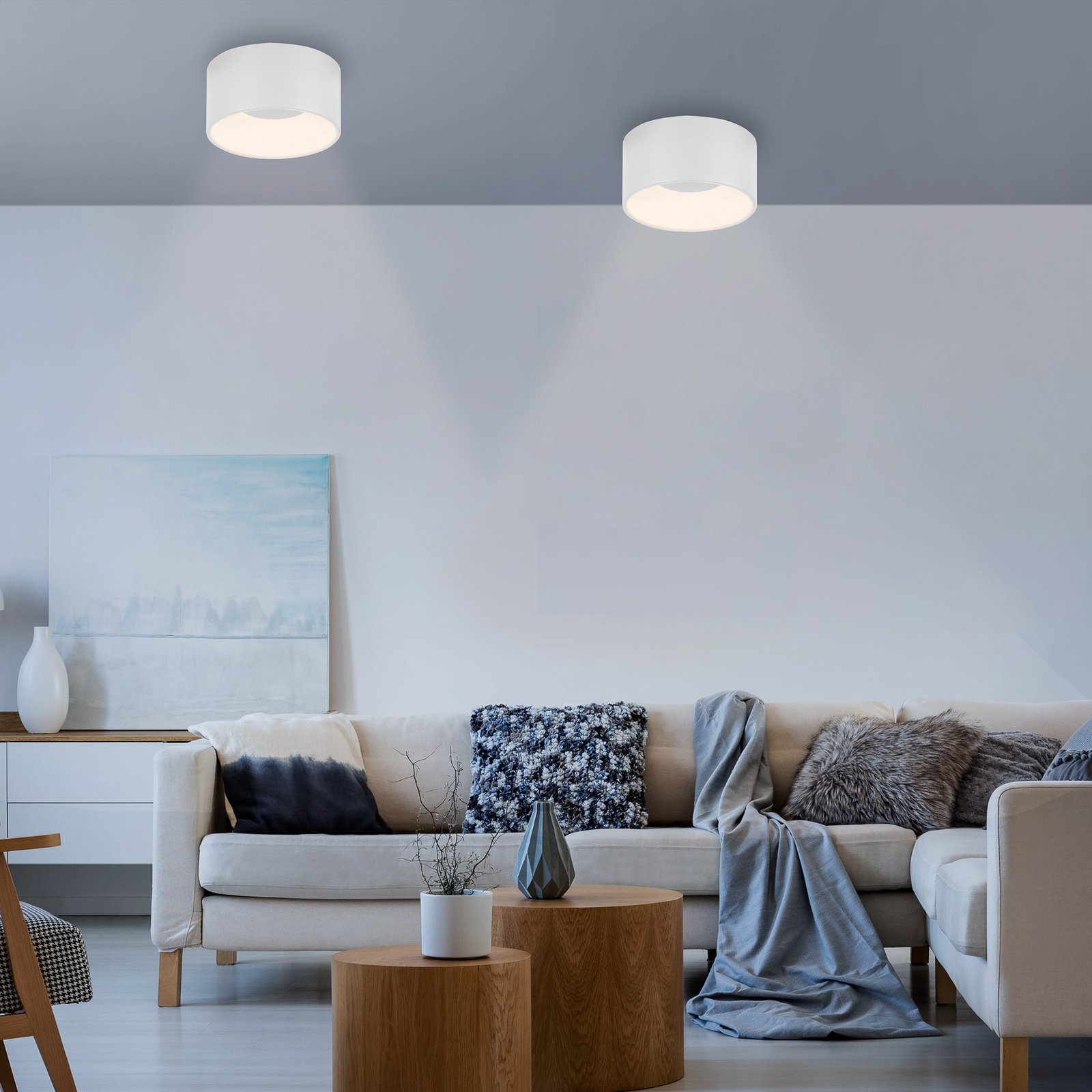 JUST LIGHT. Tanika LED ceiling light, white, Ø 16 cm, dimmable