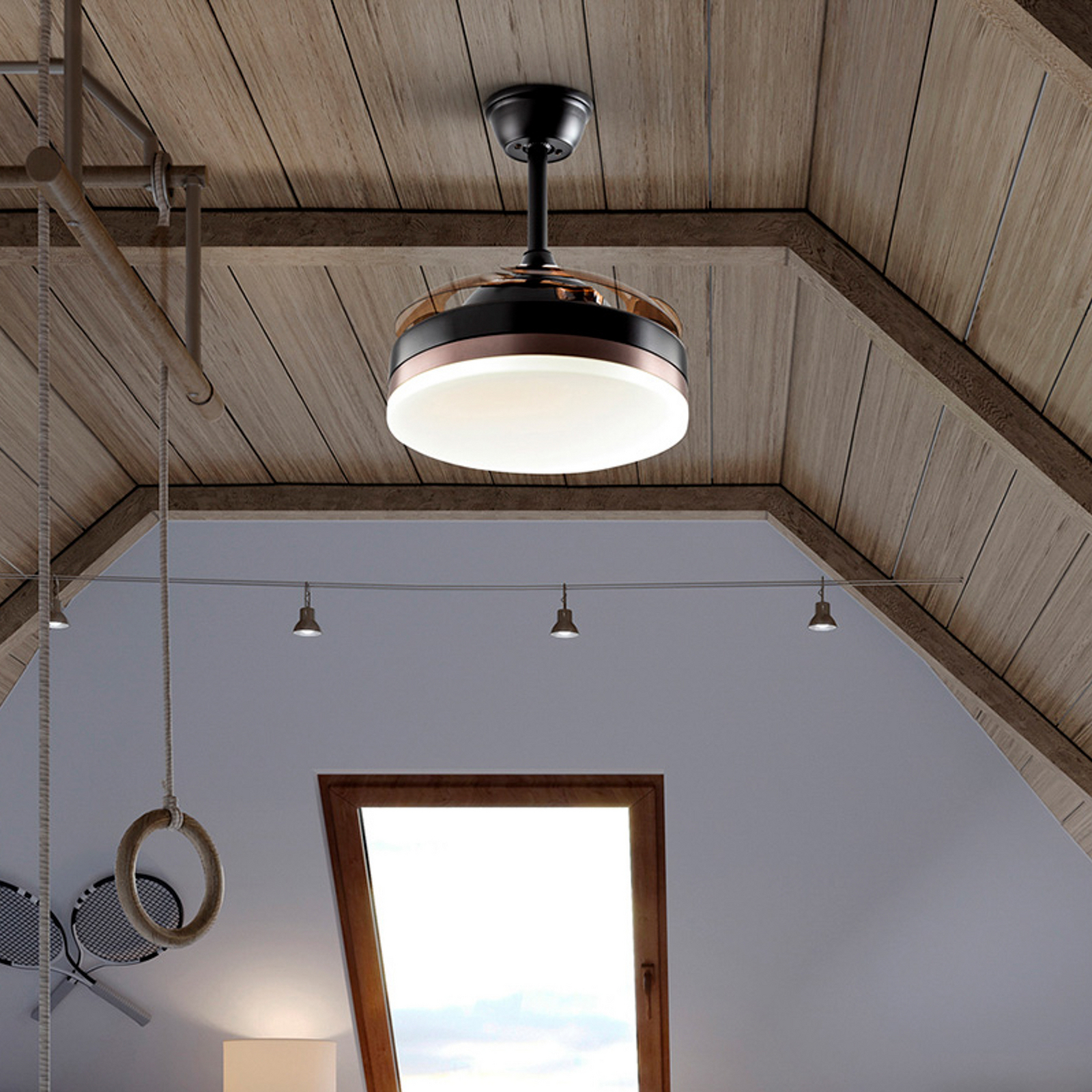 LED stropni ventilator Vento črn/bronast/dimast Ø 90 cm tih