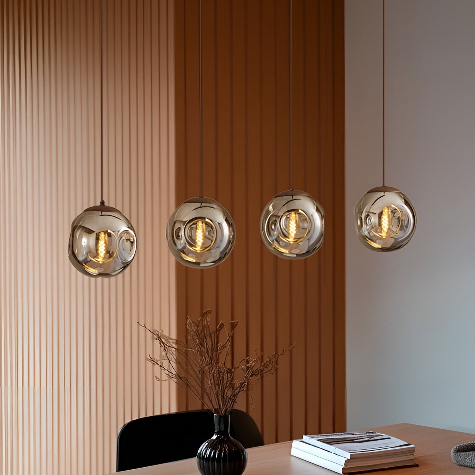 Lindby taklampa Valentina, E14, 4-ljus, rökgrå, glas