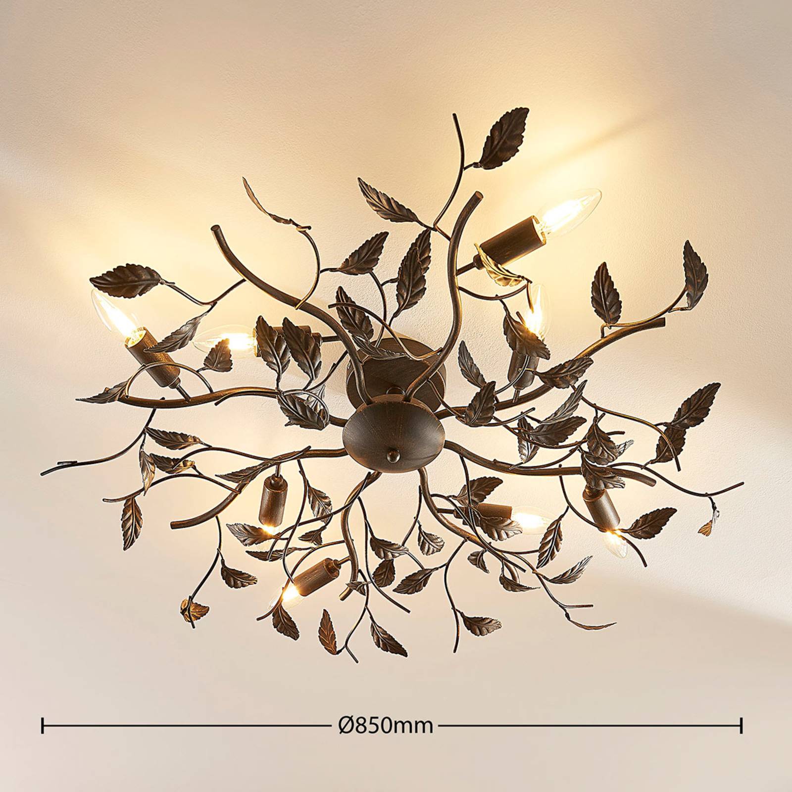 Lampa sufitowa Lindby Yos, 8-punktowa, 85 cm, czarno-miedziany, E14