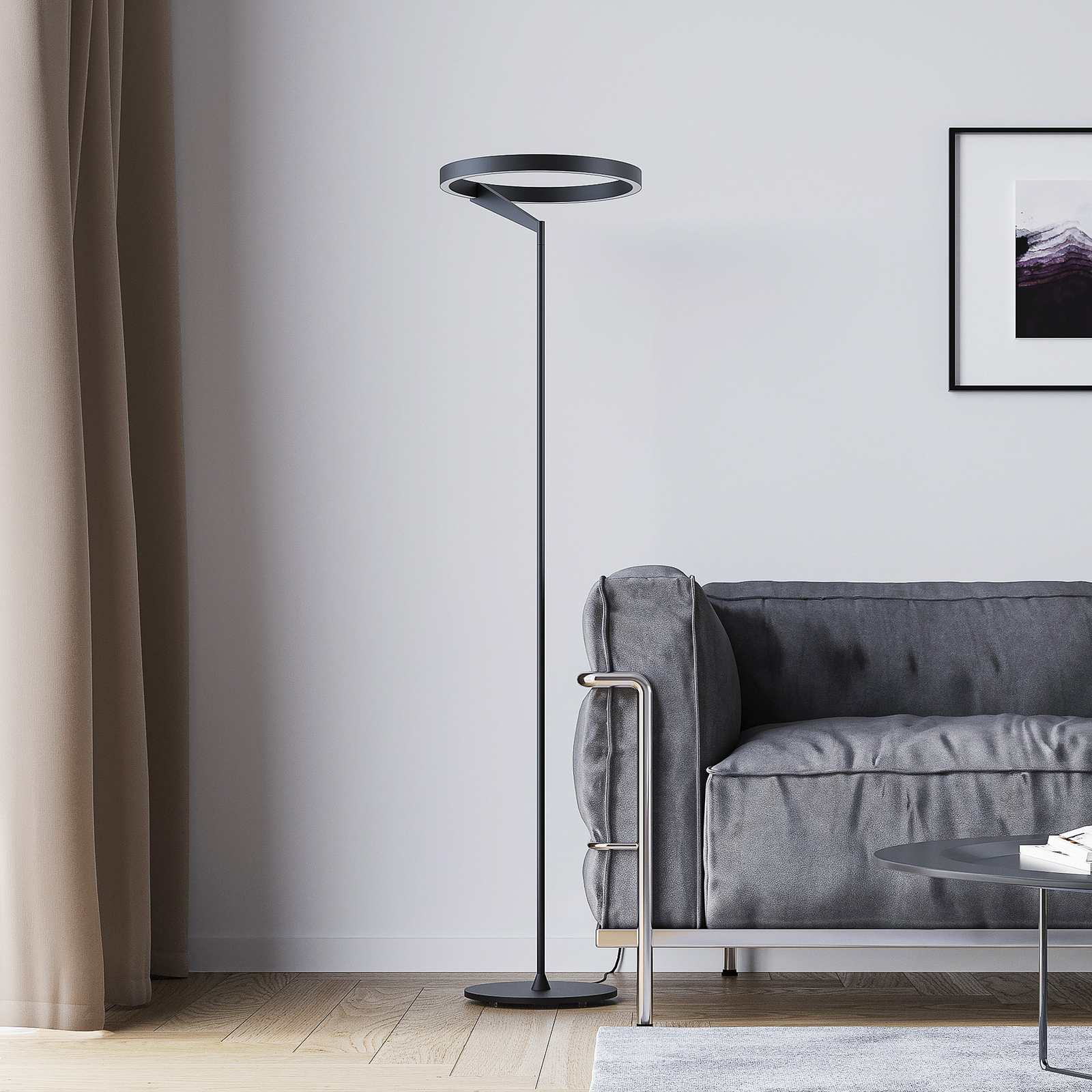 Molto Luce LED vloerlamp Melli F, zwart, aluminium, hoogte 168 cm