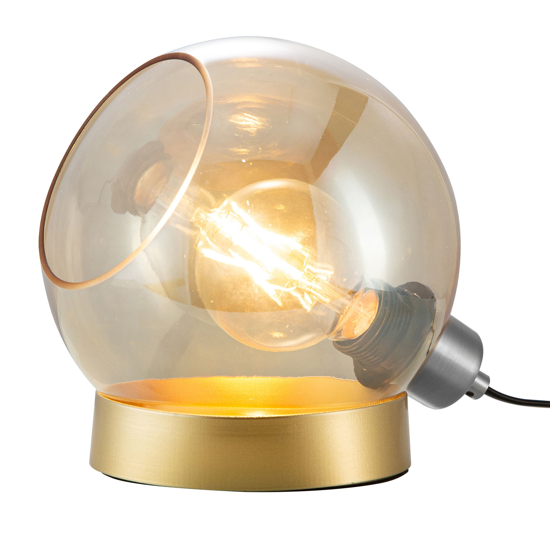 Nino Leuchten Toula table lamp, Ø 20 cm, amber glass, for Living / Dining Room, metal, glass, E27, 40 W, energy efficiency: A++