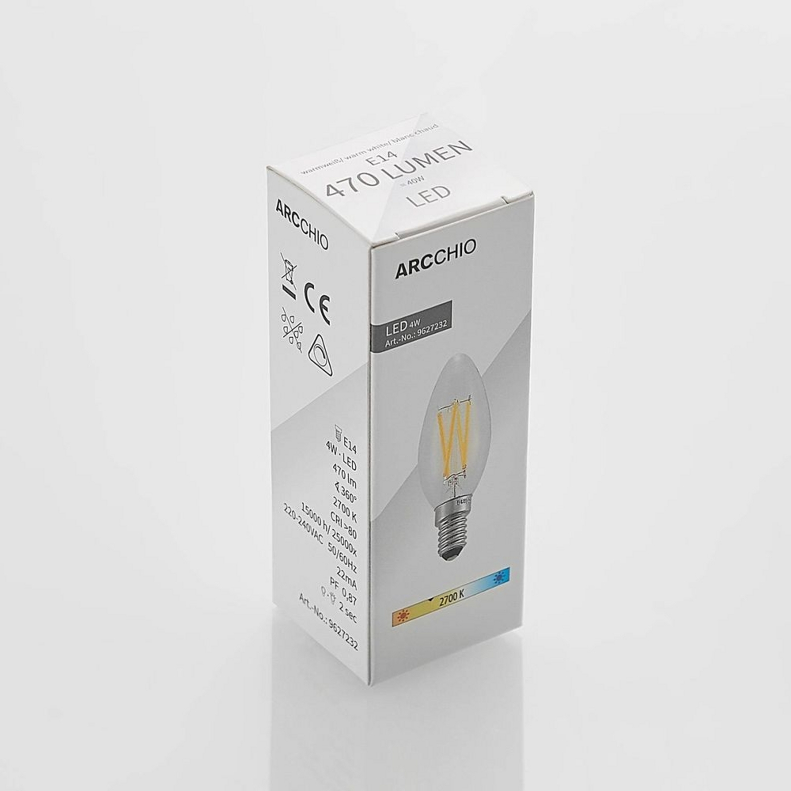 Ljuskälla LED 4W (470lm) 2700K Filament Dimbar Kerte E14 - Arcchio