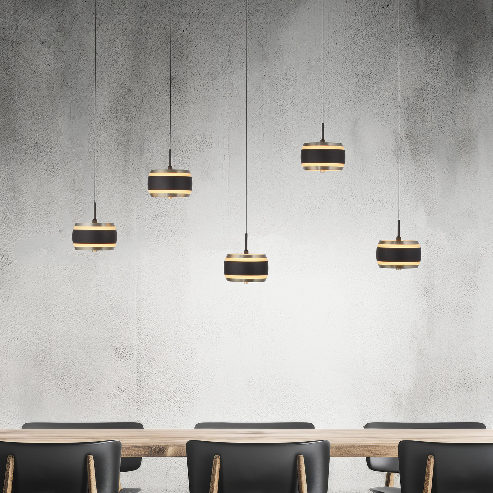 PURE LED-Hängelampe Falling Rings schwarz Länge 101 cm 5-fl.