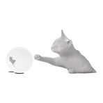 Karman table lamp Maoo, white ceramic, glass, cat figurine