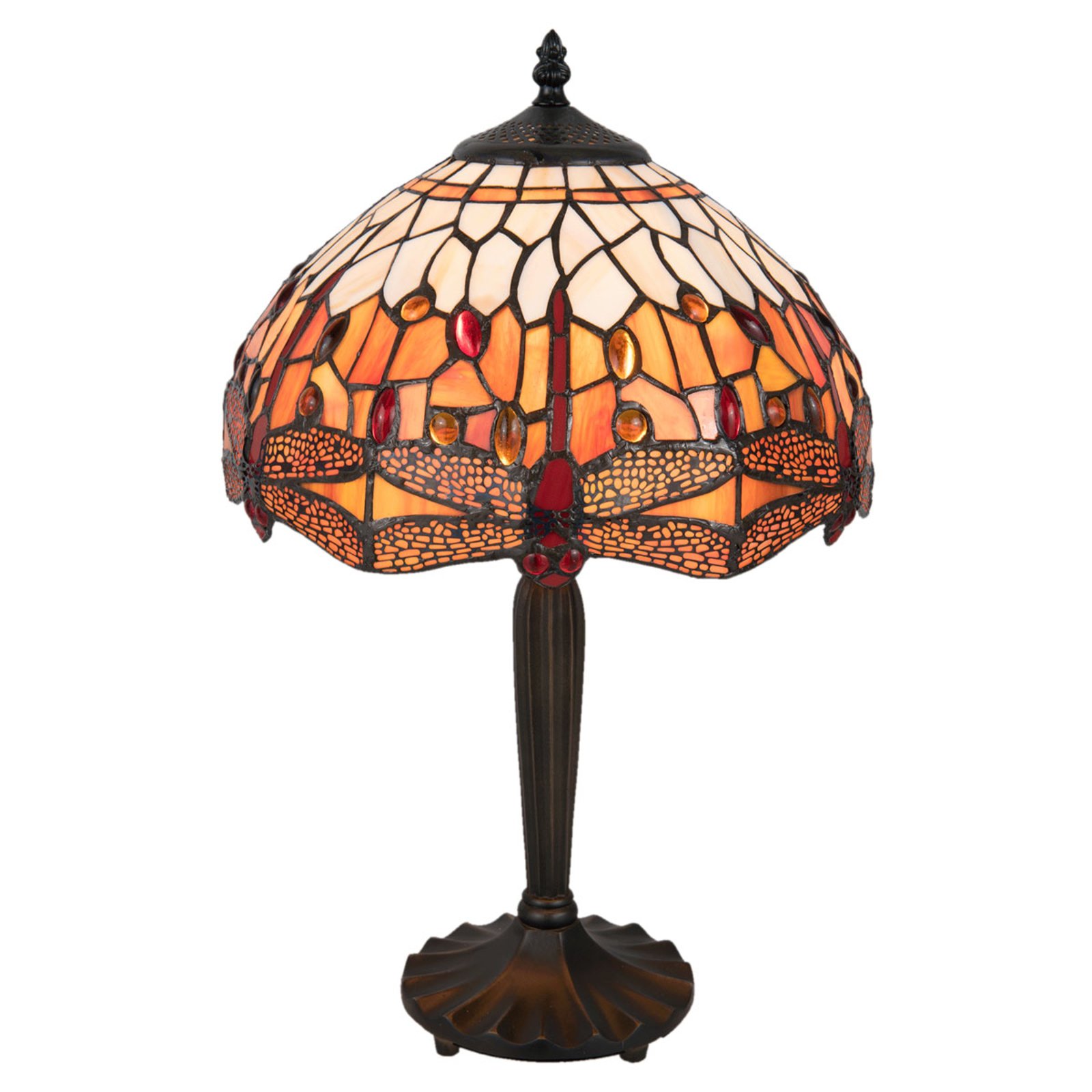 Clayre & Eef 5204 table lamp, dragonfly pattern, red and brown, for Living / Dining Room, glass, polyresin, E27, 60 W, energy efficiency: A++, H: 47 cm