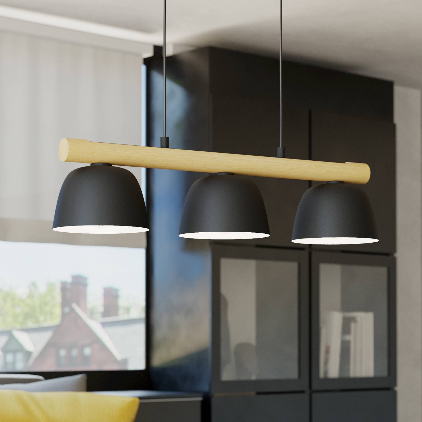 EGLO Suspension Sherburn, longueur 77 cm, noir/brun, 3 lampes