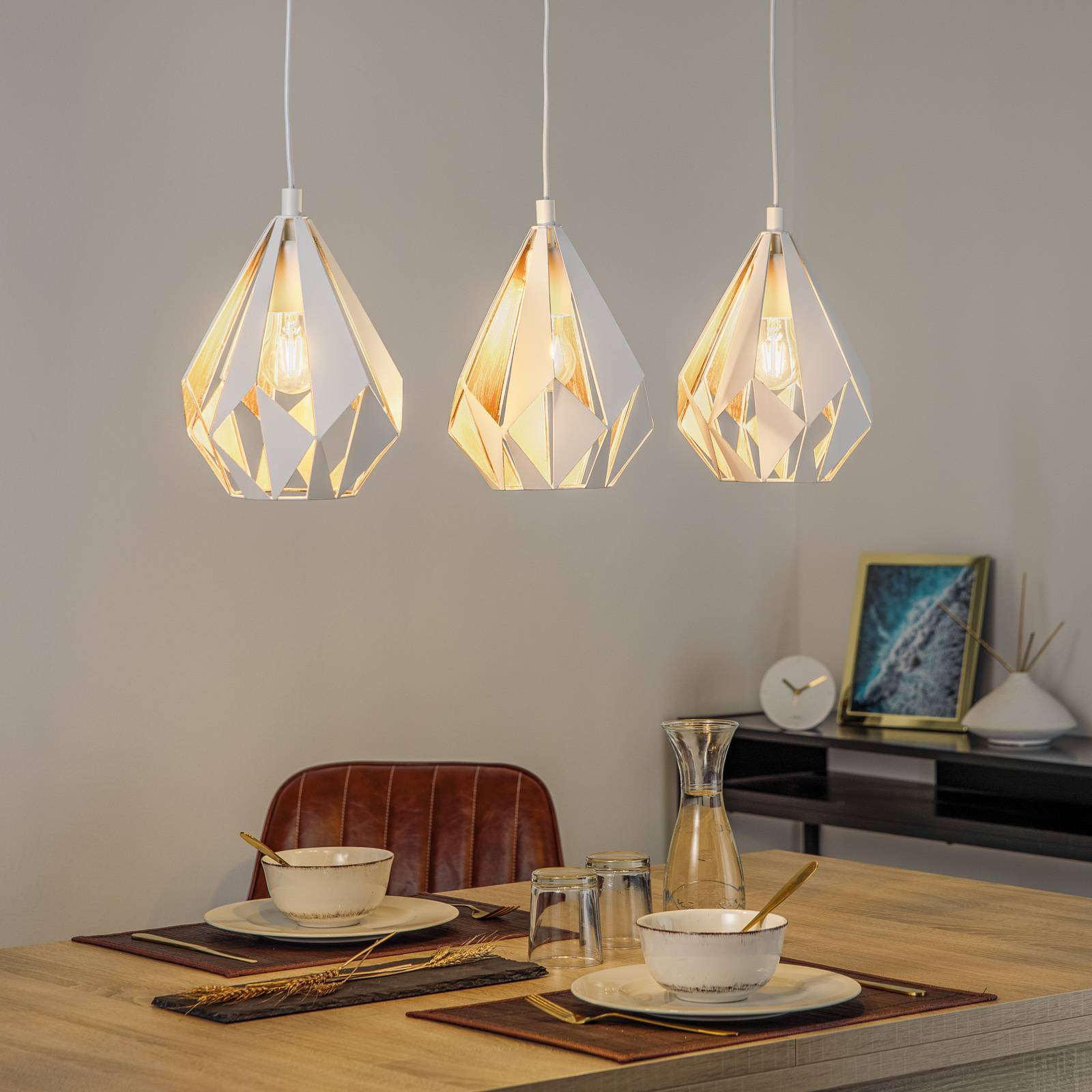 Photos - Chandelier / Lamp EGLO Carlton 1 pendant light three-bulb, white and gold 