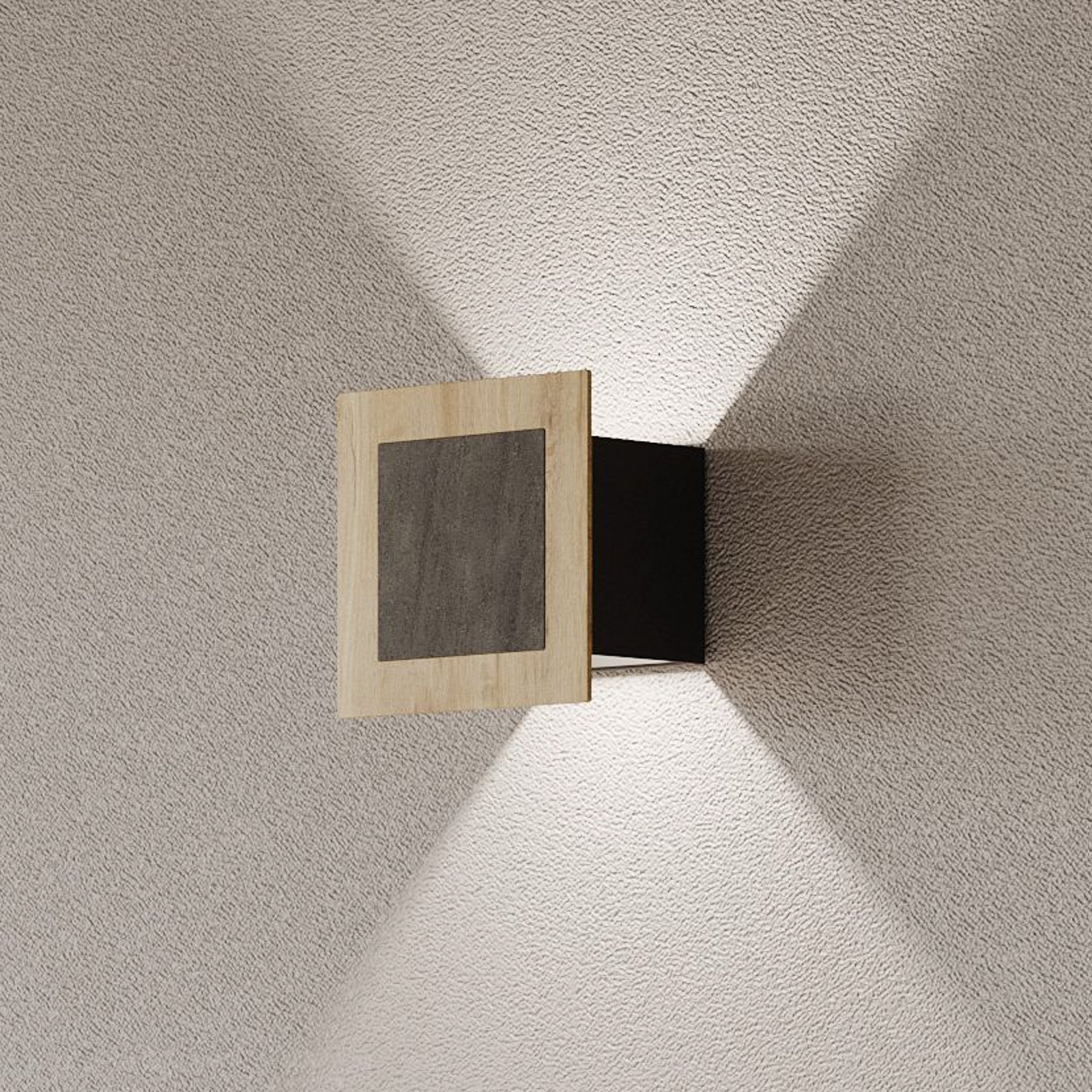 LED nástenné svetlo Chile S, dub/granit, výška 15 cm, stmievateľné