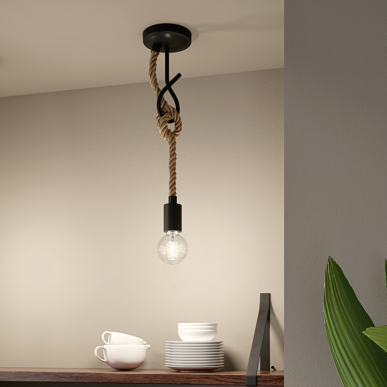 Lucande Ropina hanging light, 1-bulb