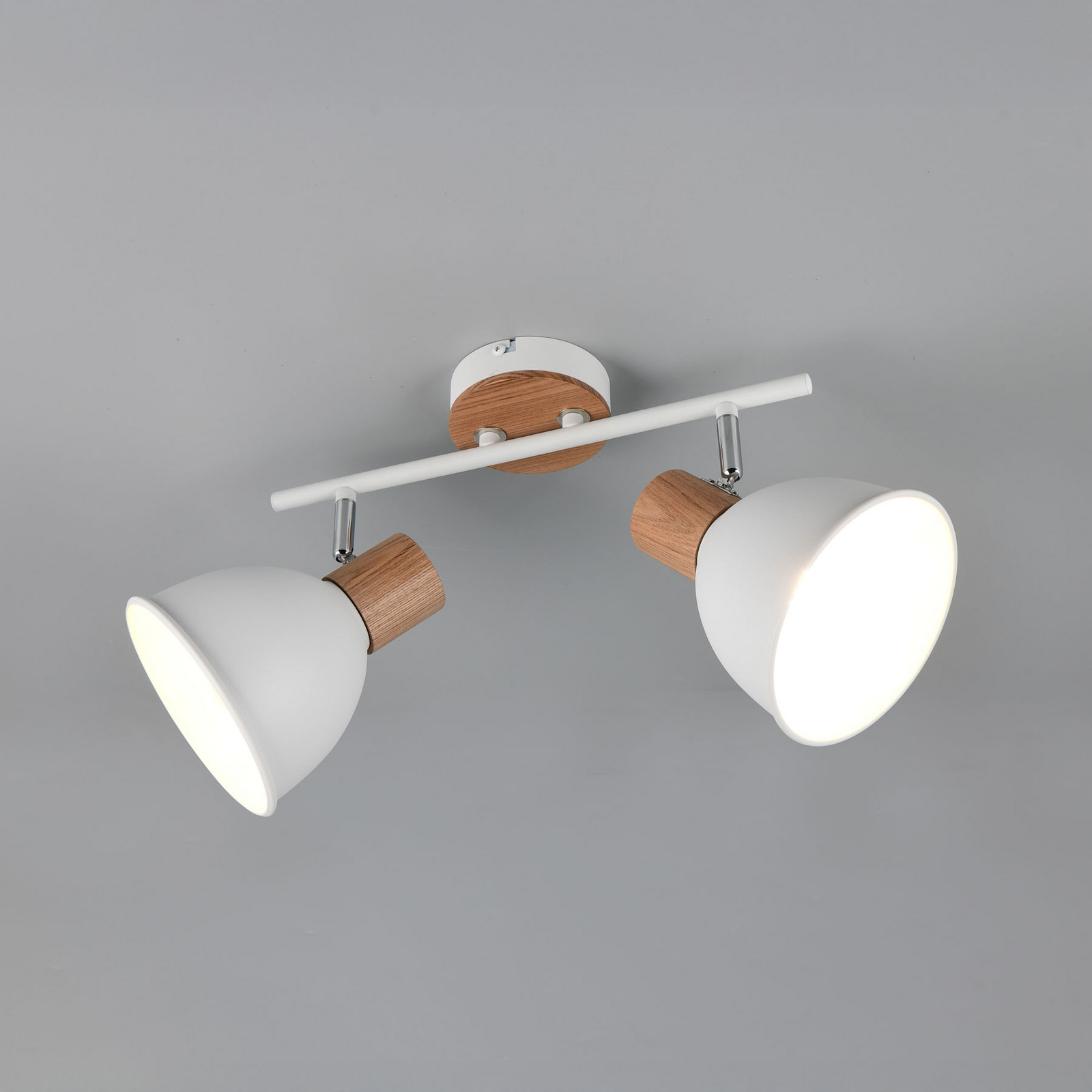 Φωτιστικό οροφής Delume, λευκό, μήκος 49 cm, 2 φτερά, μέταλλο/ξύλο