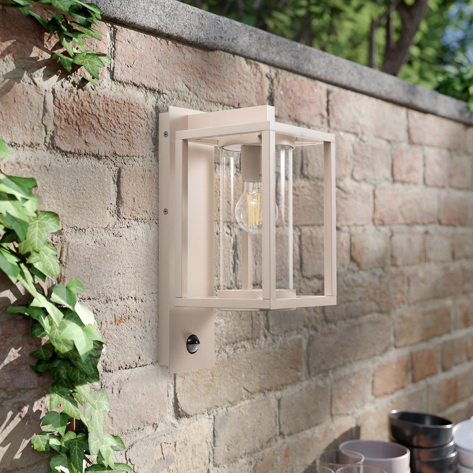 Lucande outdoor wall light Ferda, sensor, pendant, beige, E27