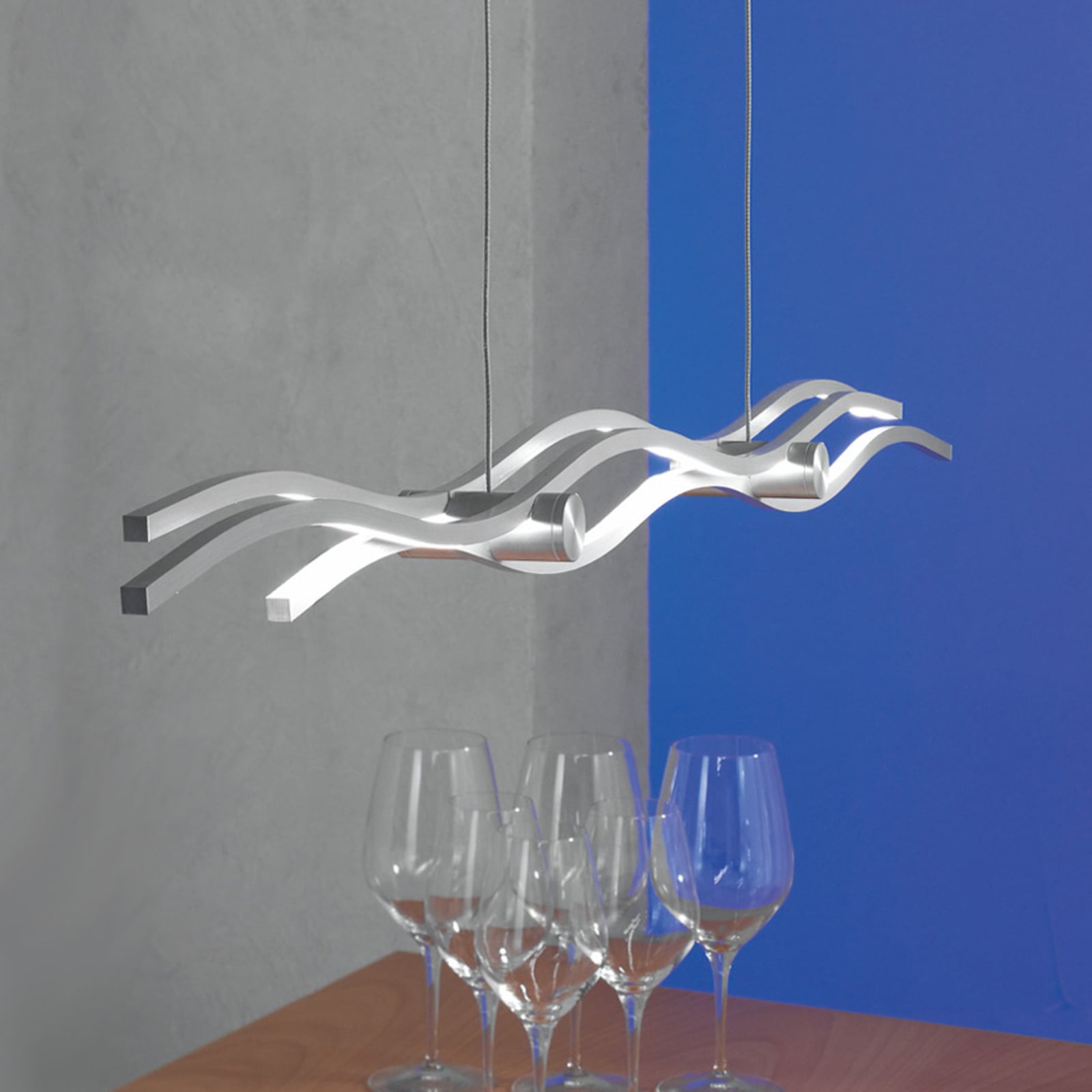 Escale Creative LED pendant lamp Silk 150 cm, for Living / Dining Room, aluminium, 39 W, energy efficiency: A+, L: 157 cm