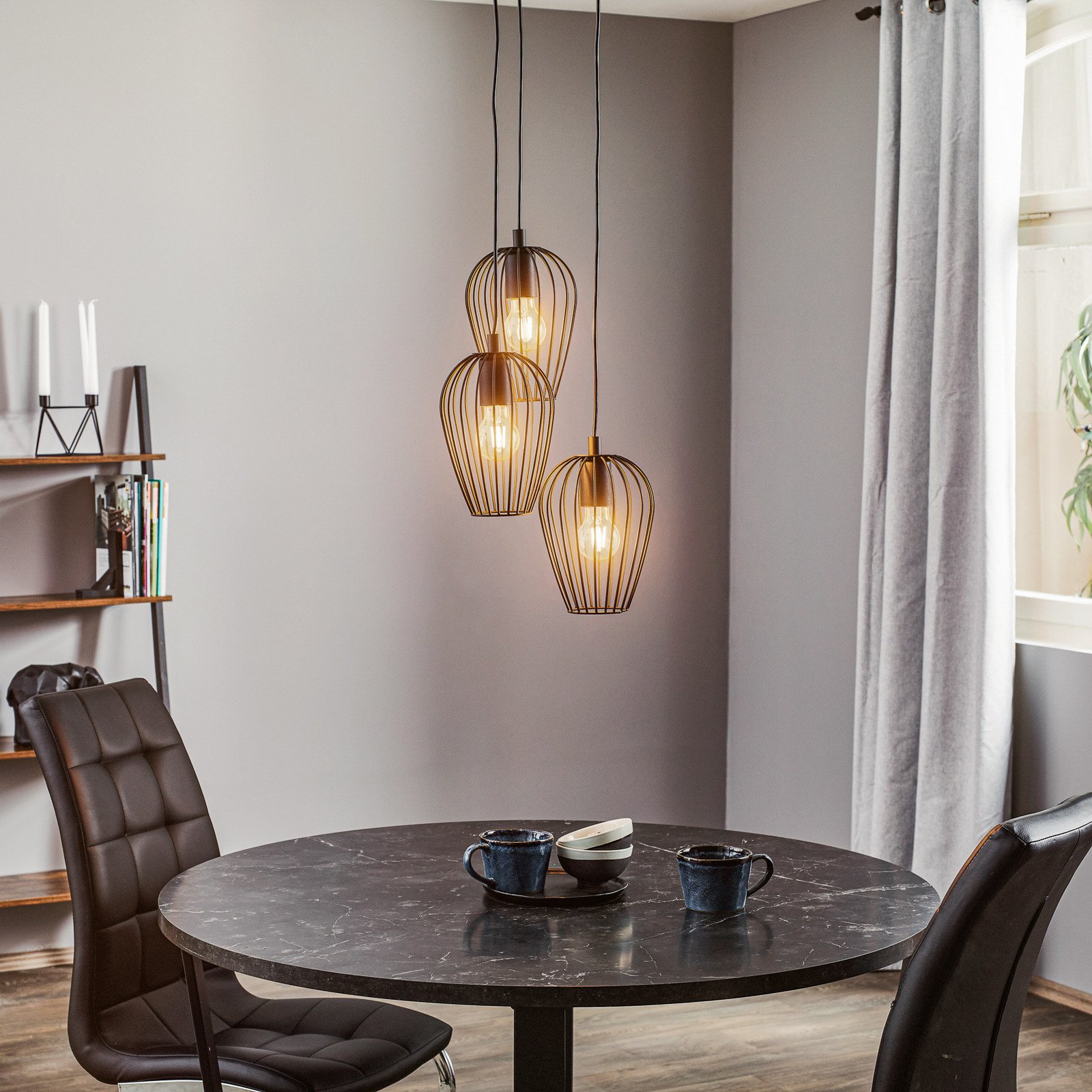 EGLO Newtown lampă suspendată neagră 3 surse rotundă - Camera de zi / sufragerie - Vintage - negru - Metal