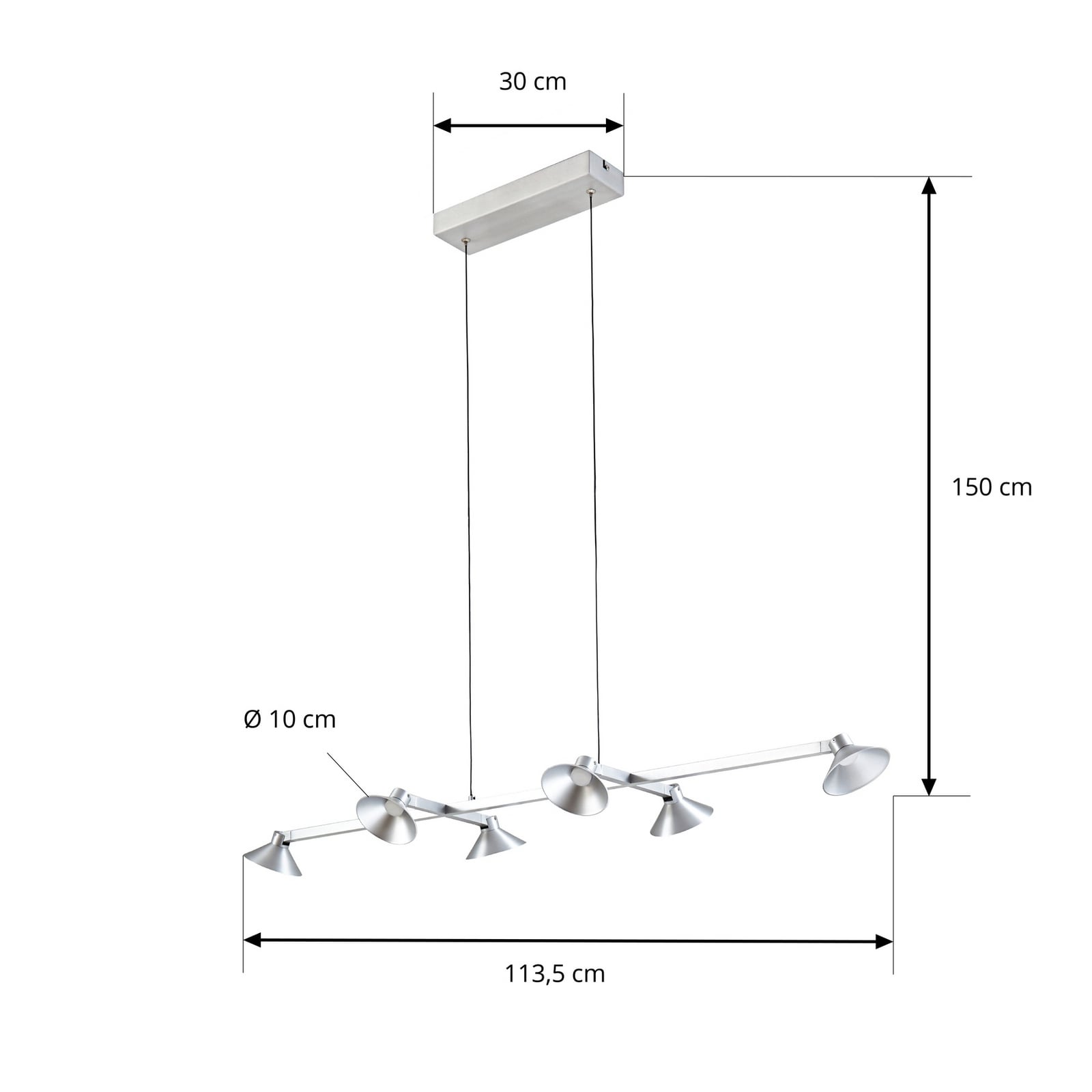 Suspension LED Steve, aluminium, 113 cm, à 6 lampes, à intensité variable -