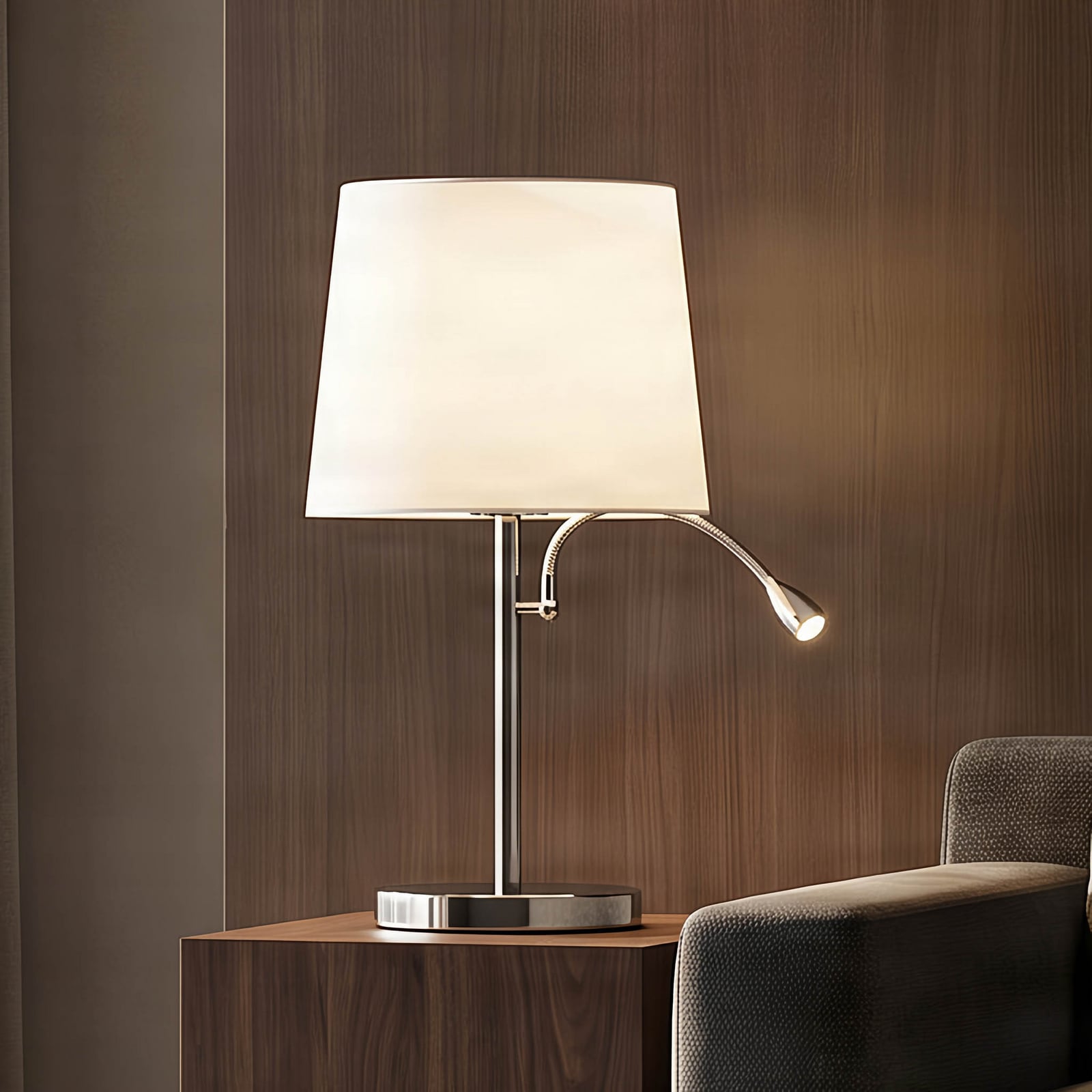 Lindby lámpara de mesa Benjiro, blanco, textil, lámpara de lectura, 52cm