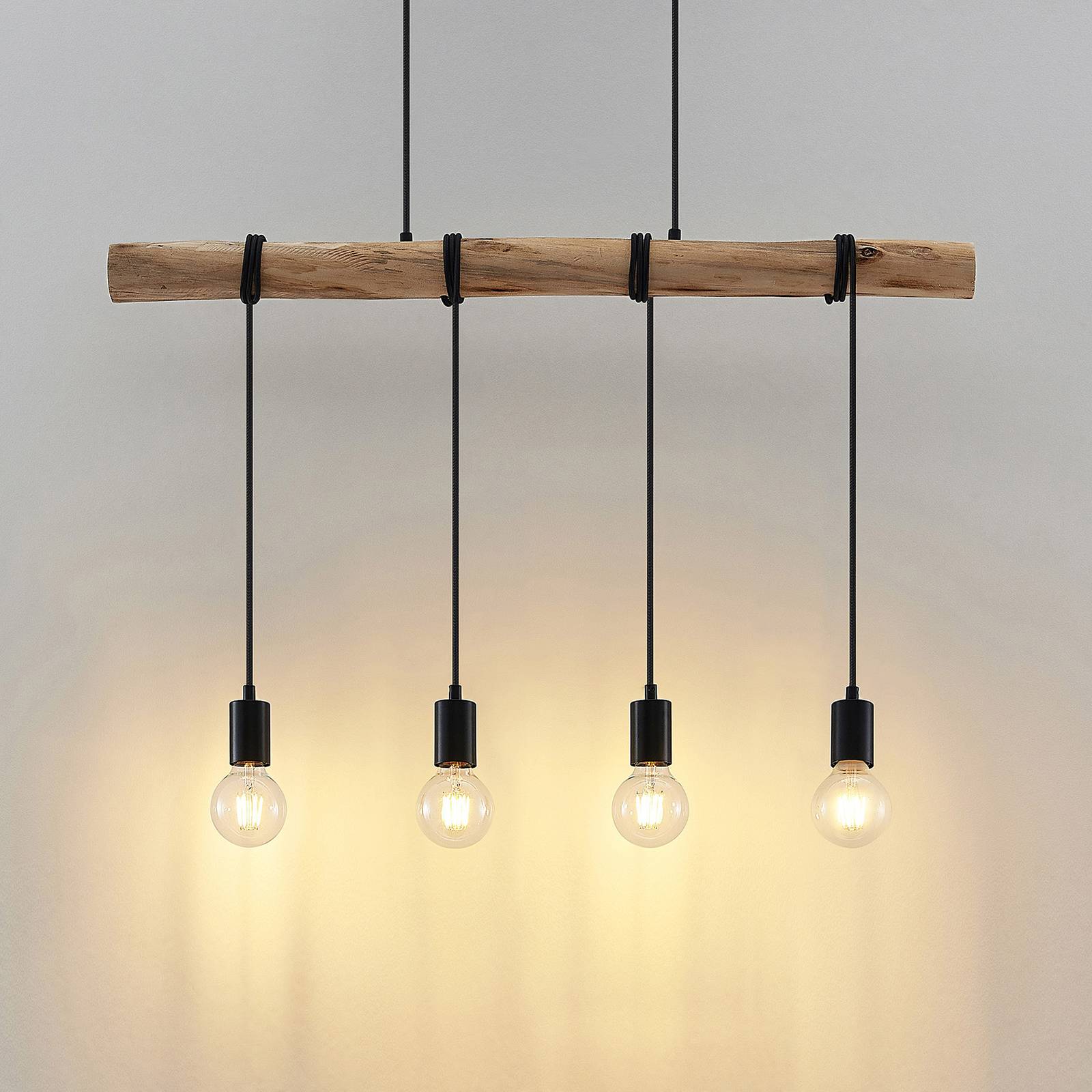 Lampa wisząca Lindby Ferris, 4-punktowa, 90 cm, drewno, E27