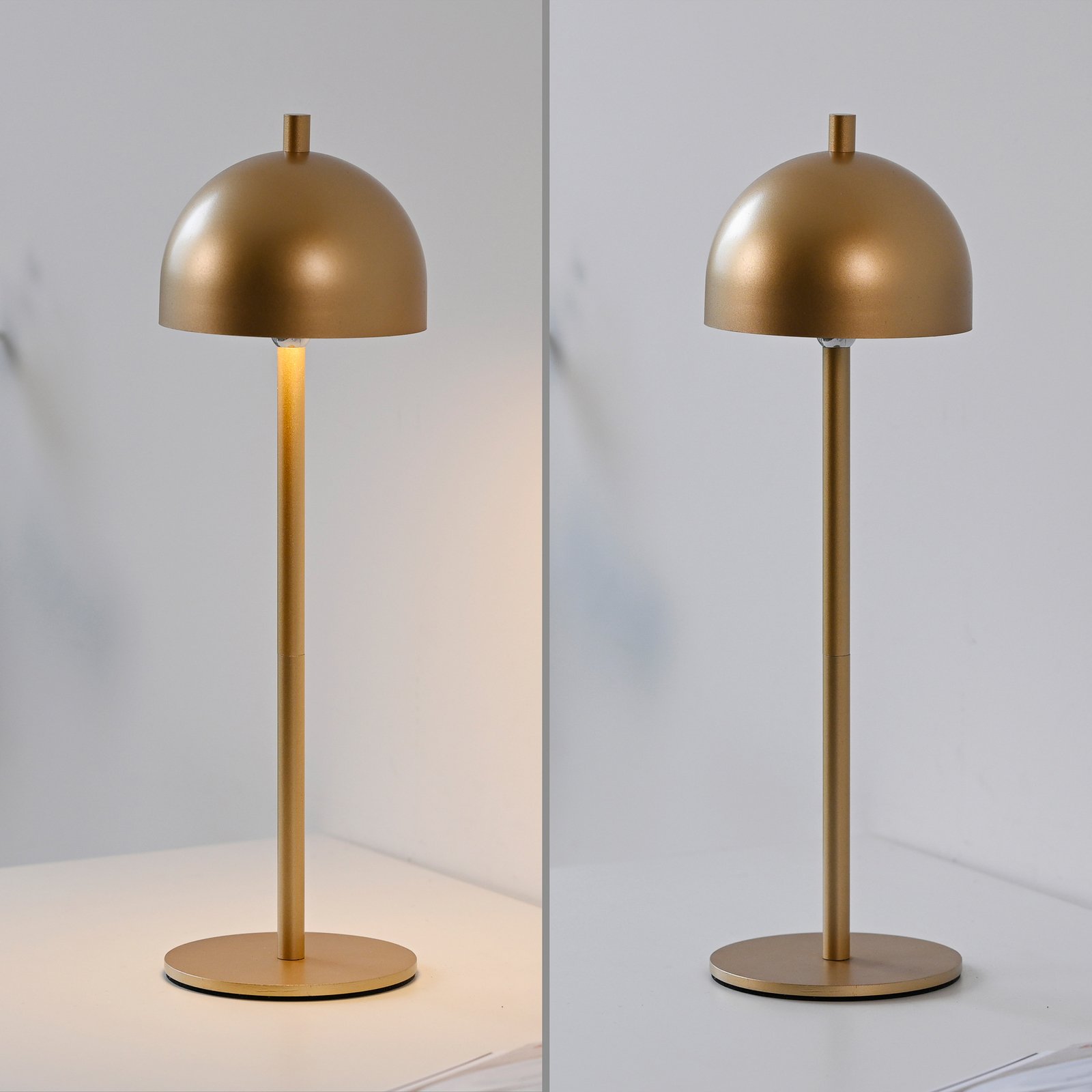 Schöner Wohnen LED-akkukäyttöinen pöytälamppu Bellies, kullanvärinen, IP54 Schöner Wohnen LED-akkukäyttöinen pöytälamppu Bellies, kullanvärinen, IP54