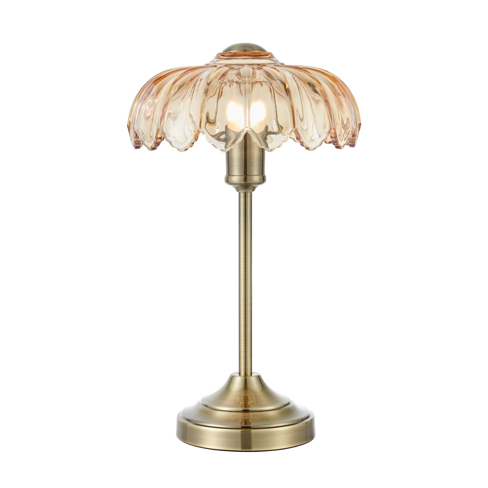 Lampada da tavolo Kurage, ottone anticato/ambra, vetro, altezza 43 cm, E27 -