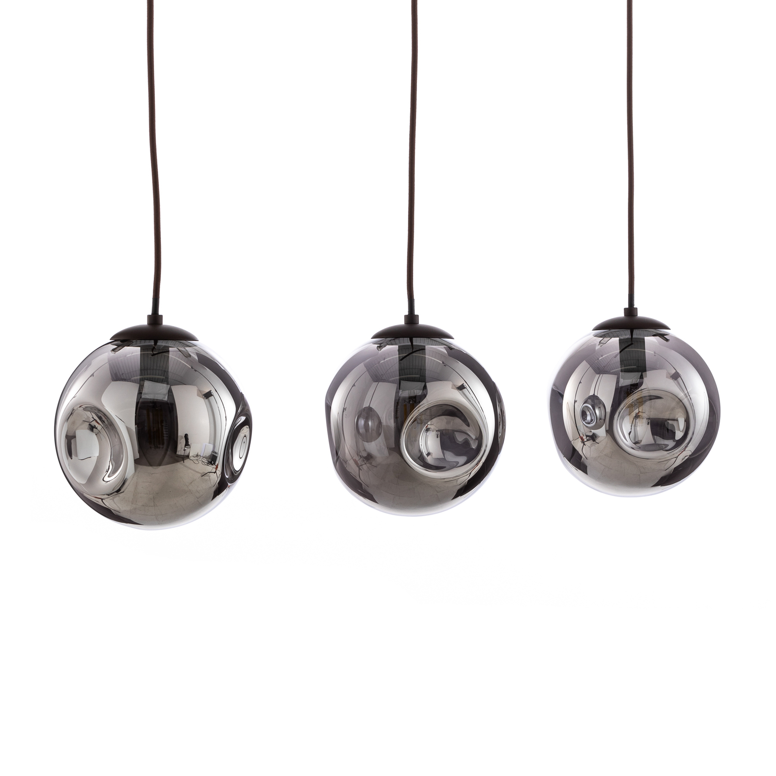 Lindby suspension Valentina, E14, 3 lampes, gris fumé, verre