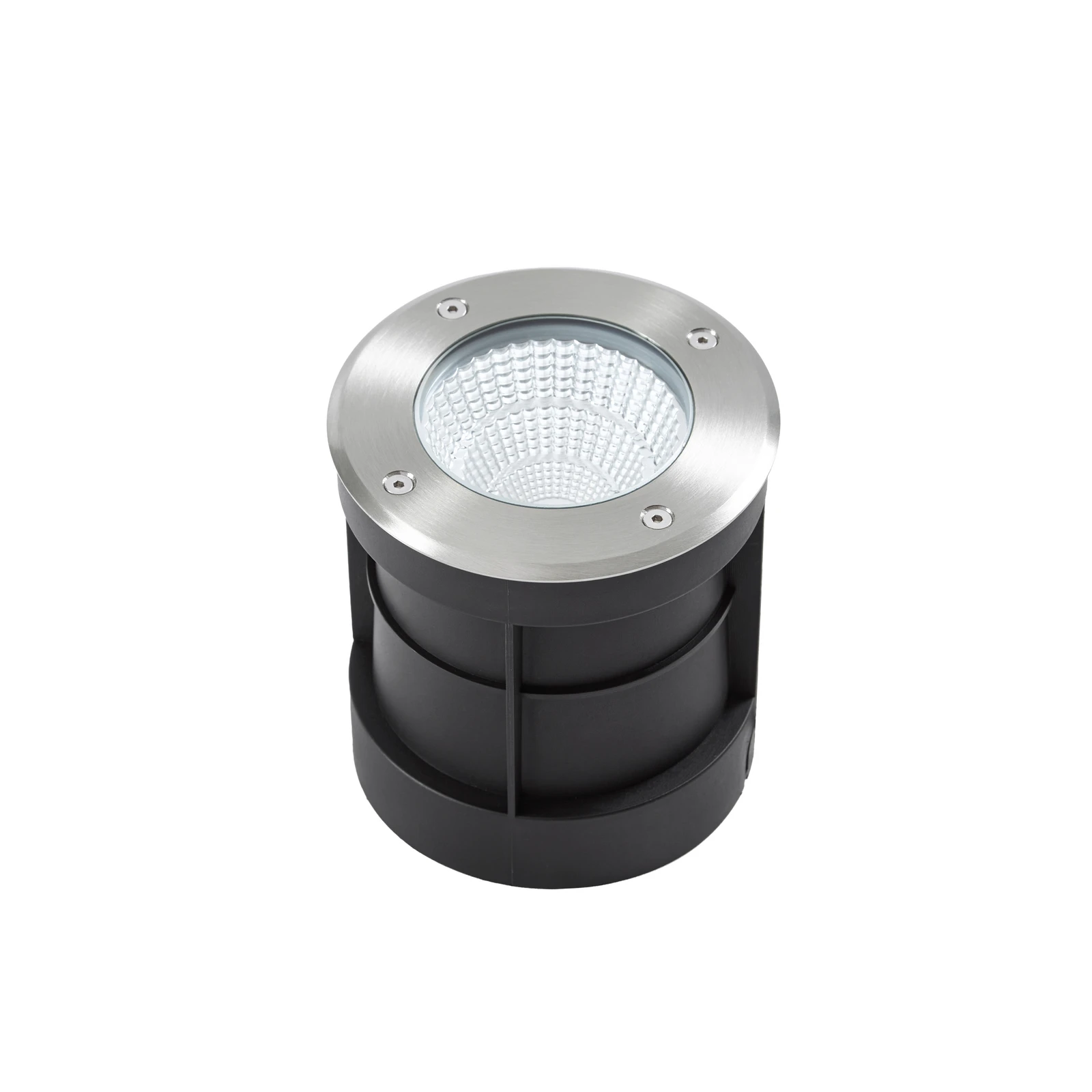 Arcchio Thentos LED recessed floor spotlight, Ø 12 cm, 60°, nickel, IP67