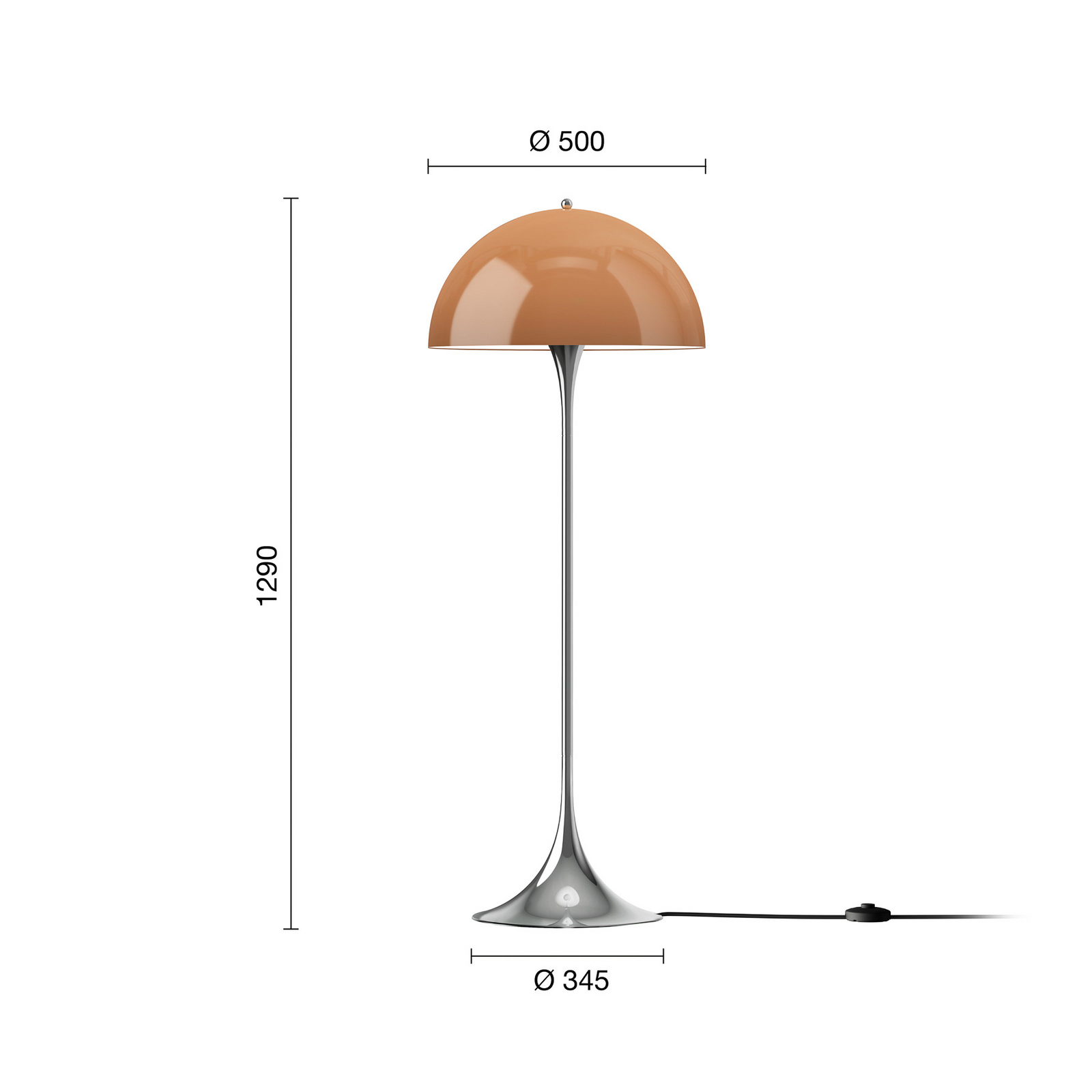 Louis Poulsen Panthella -maavalaisin, ruskea/kromi, korkeus 129 cm Louis Poulsen Panthella -maavalaisin, ruskea/kromi, korkeus 129 cm
