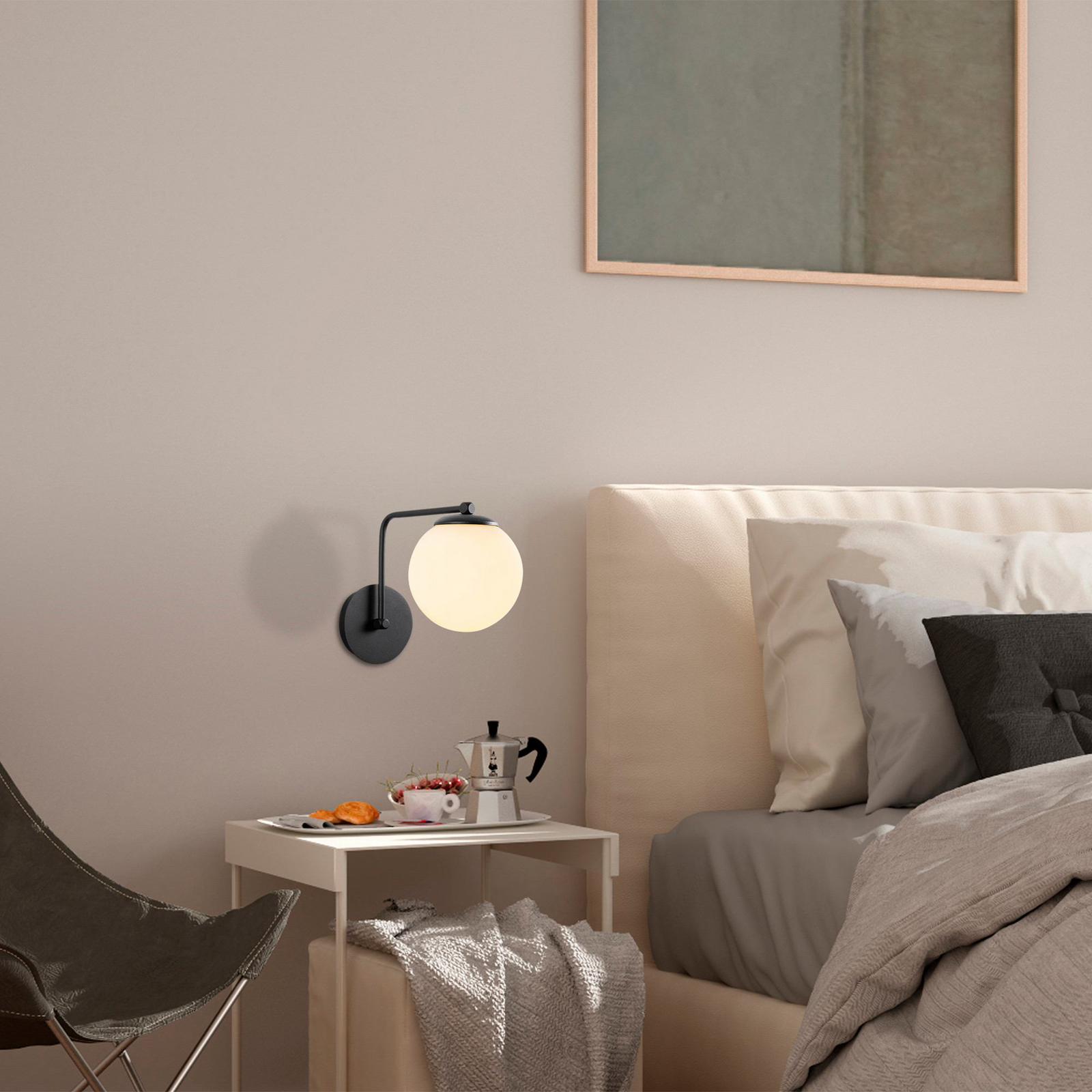 Daisy wall light, black, glass, height 22 cm, E27