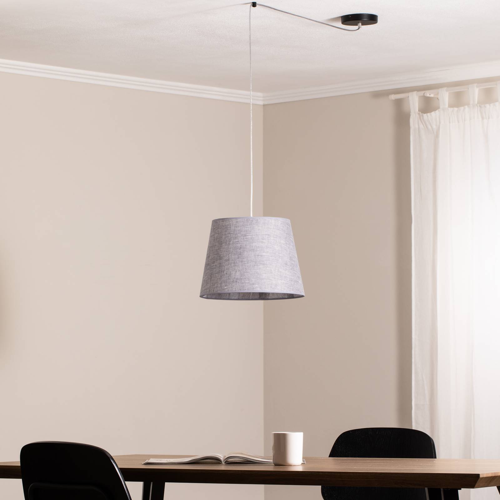 Lampa wisząca Ascot, Ø 38 cm, szary, tkanina, zdecentralizowana