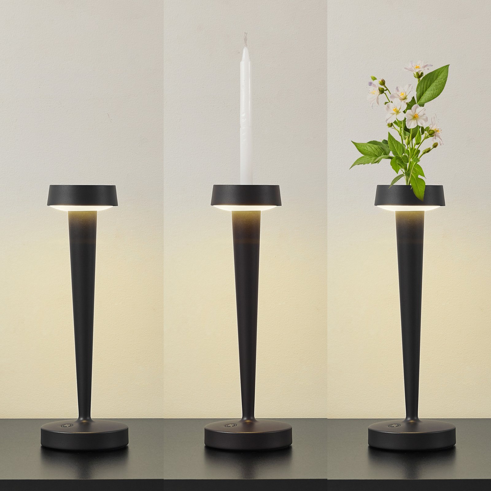 Lucande LED-Akku-Kerzenständer Lea, Vase, dunkelbraun, 28 cm