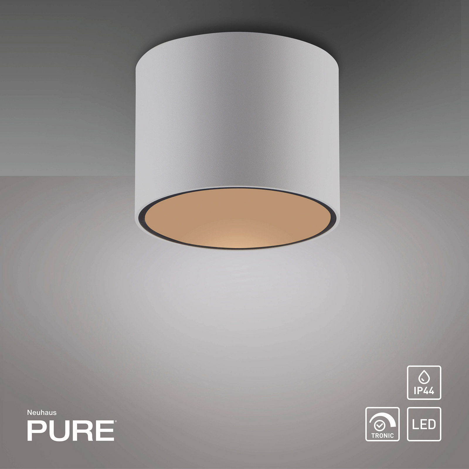 PURE LED лампа за баня Point, бяла, Ø 18 cm, метал, IP44