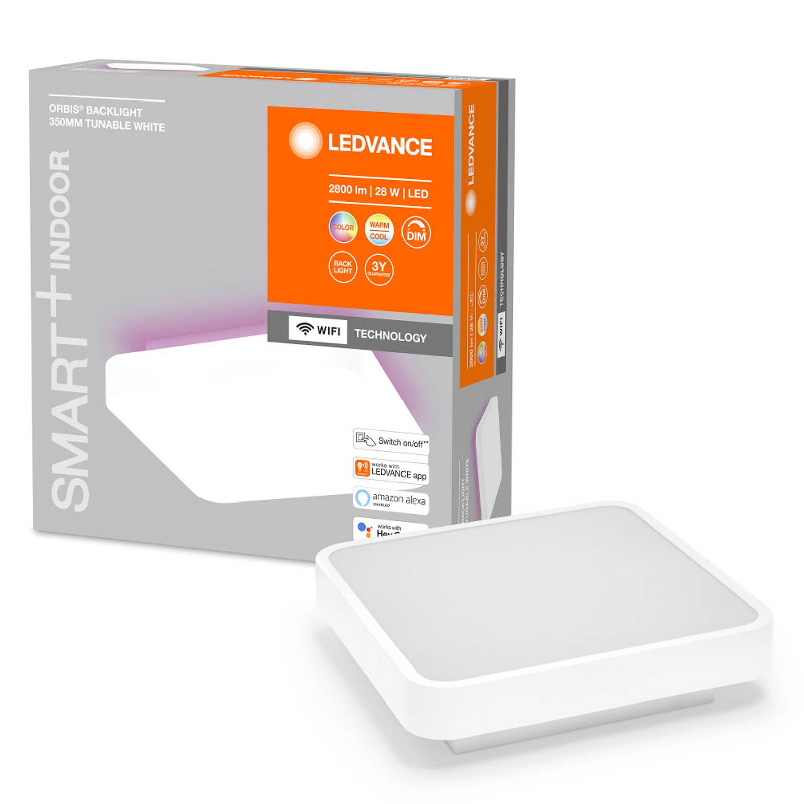 Ledvance - orbis backlite square smart+ Wi-Fi weiß dimmbare led Leuchte für den Innenbereich 28W Farbtemperatur von 3000 - 6500K 2400 Lumen rgb