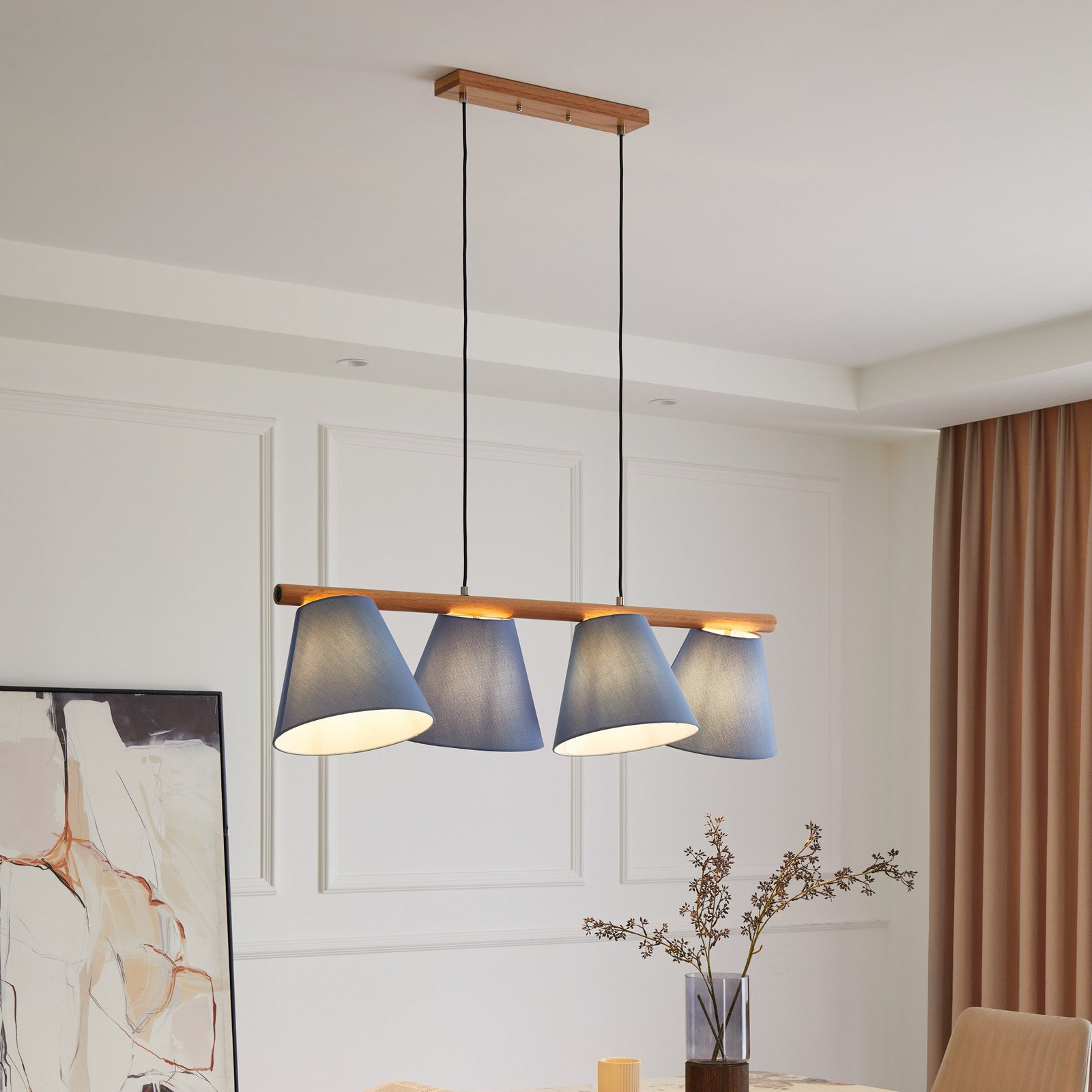 Lucande lampă suspendată Jinda albastru lemn țesătură 120 cm E27 - albastru stejar închis - Țesătură / Textil