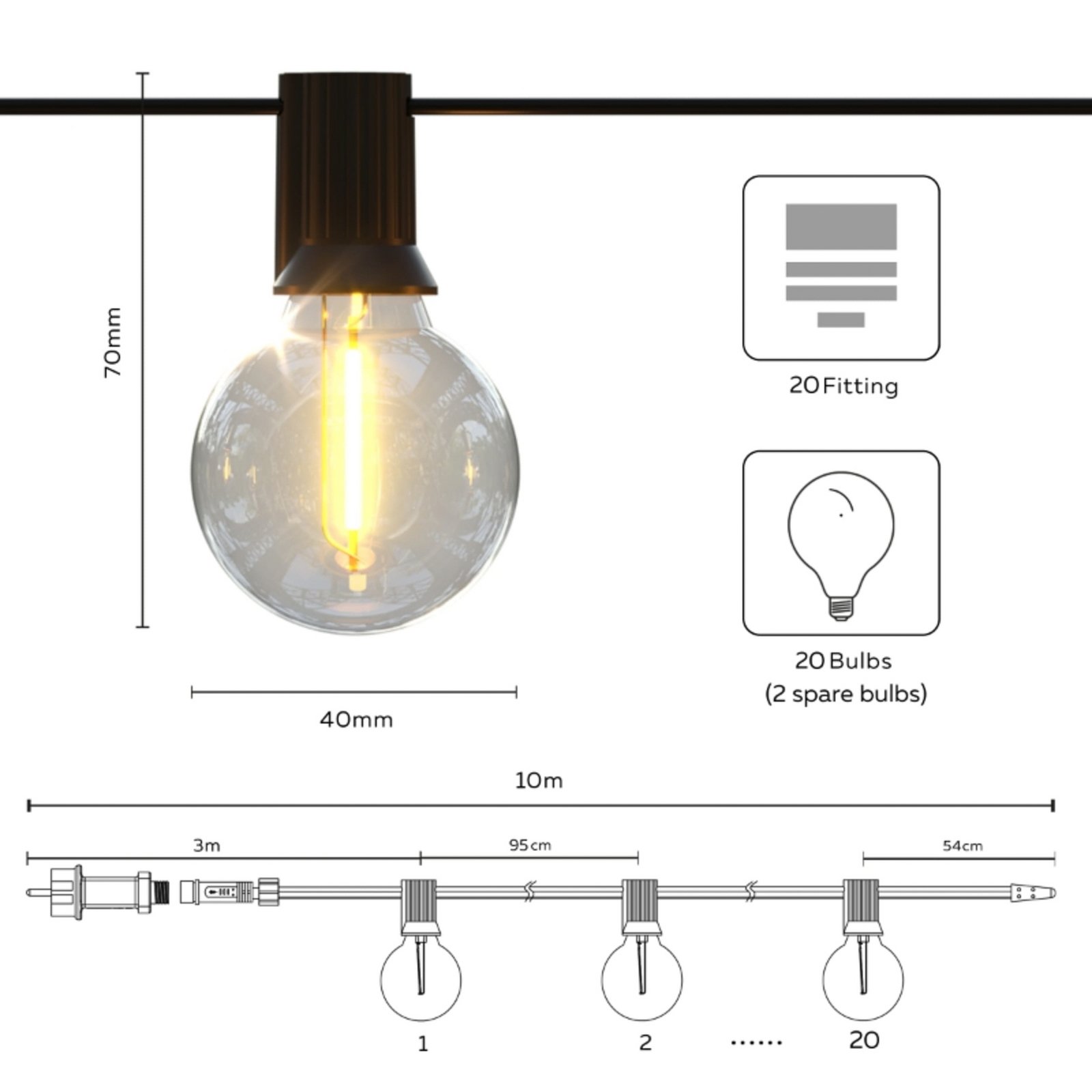 Calex Solar-LED-Lichterkette Vista, Länge 10 Meter, IP44