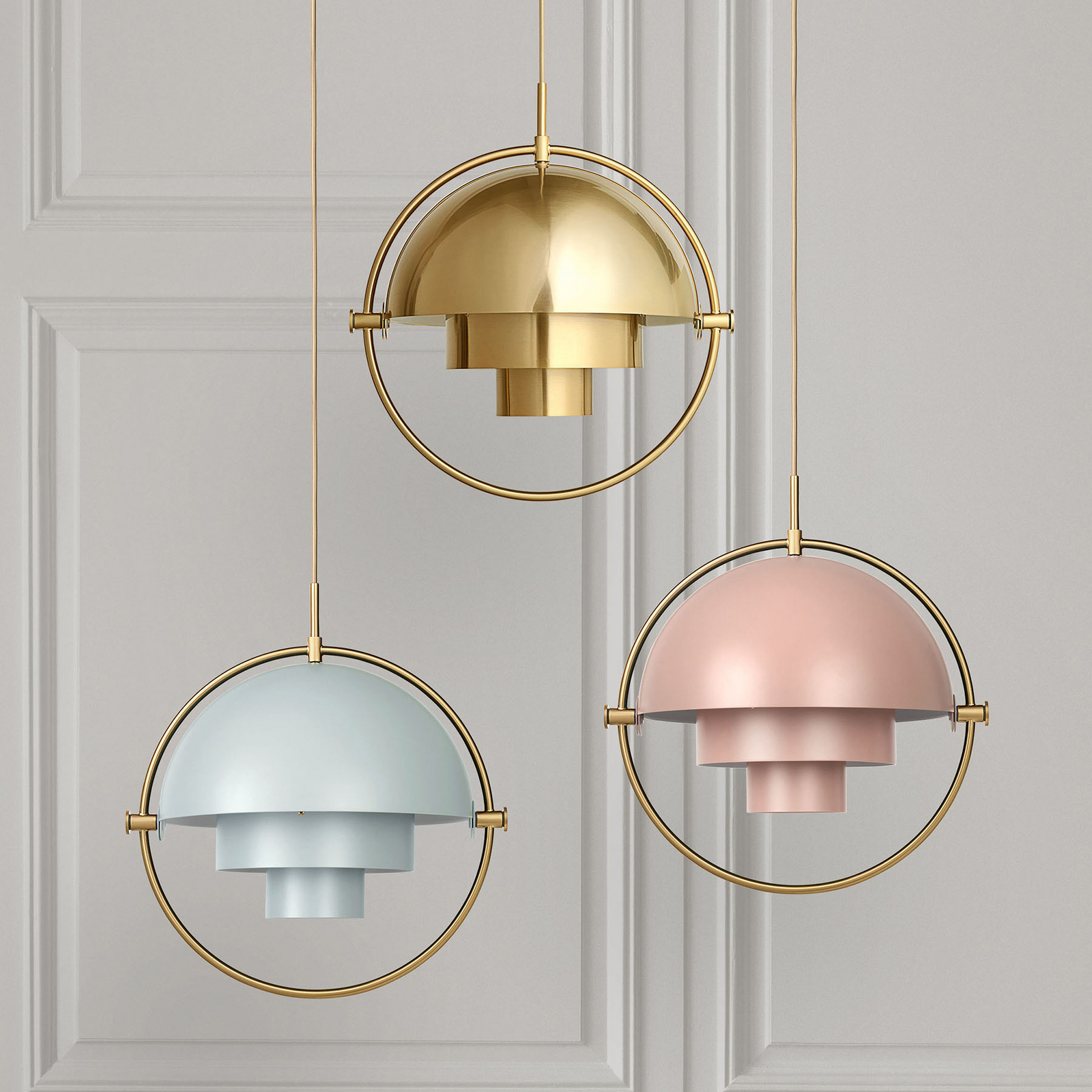 GUBI Multi-Lite hanging lamp 32 cm brass/rosé, for Living / Dining Room, steel, E27, 60 W, energy efficiency: A++