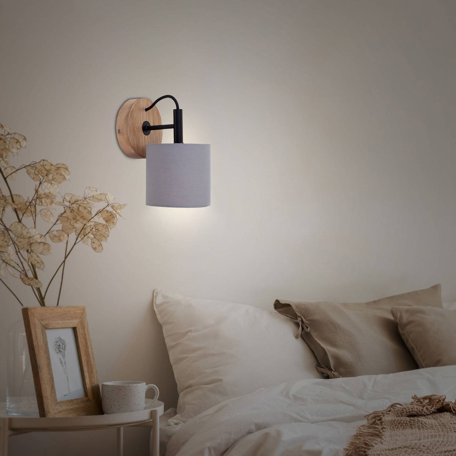 Wood & Style 2075 wandlamp met stoffen kap