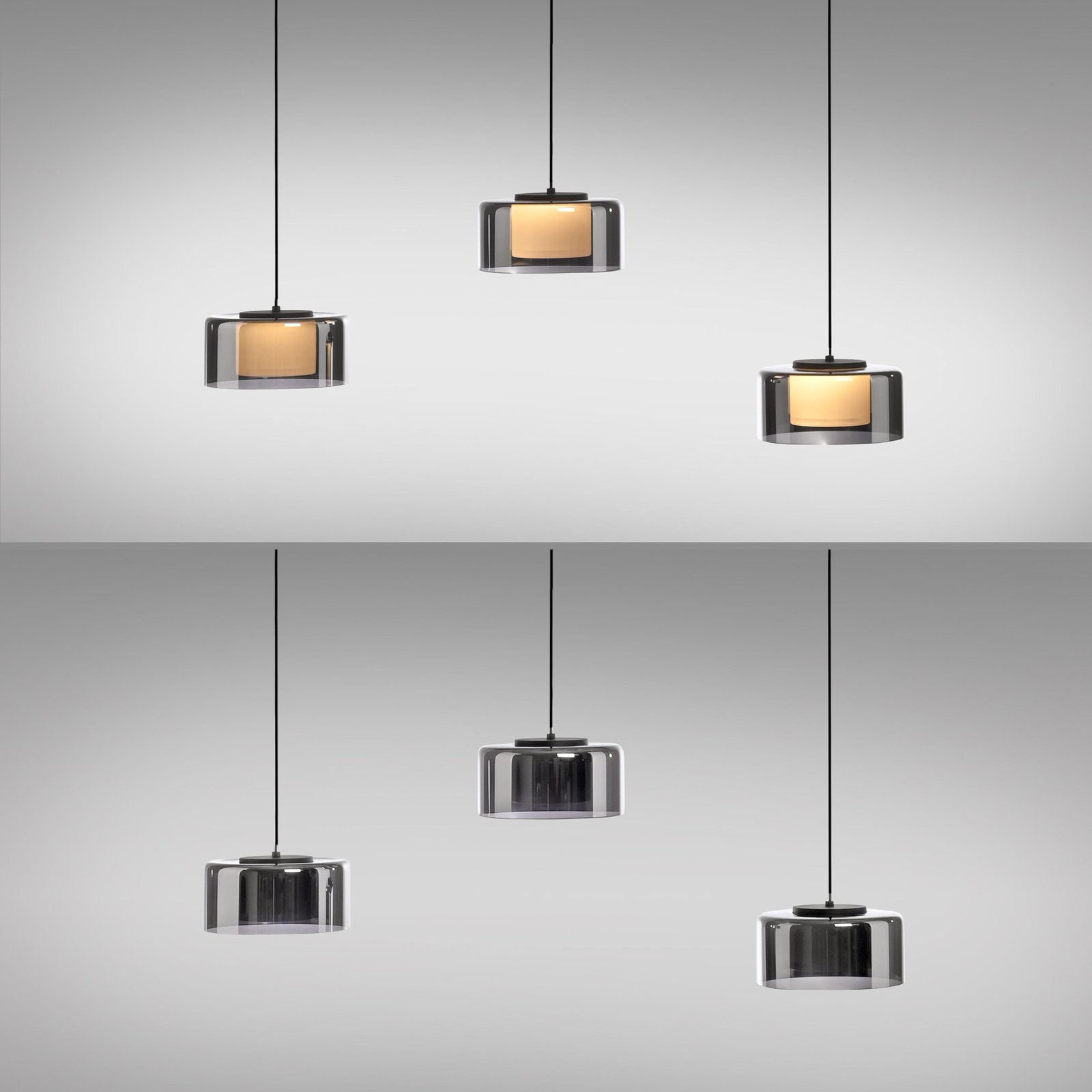 Paul Neuhaus Suspension LED Rika, noir, longueur 71 cm, verre