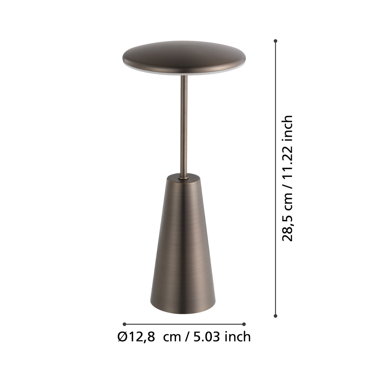 Piccola LED rechargeable light, bronze-coloured, height 28 cm, IP54
