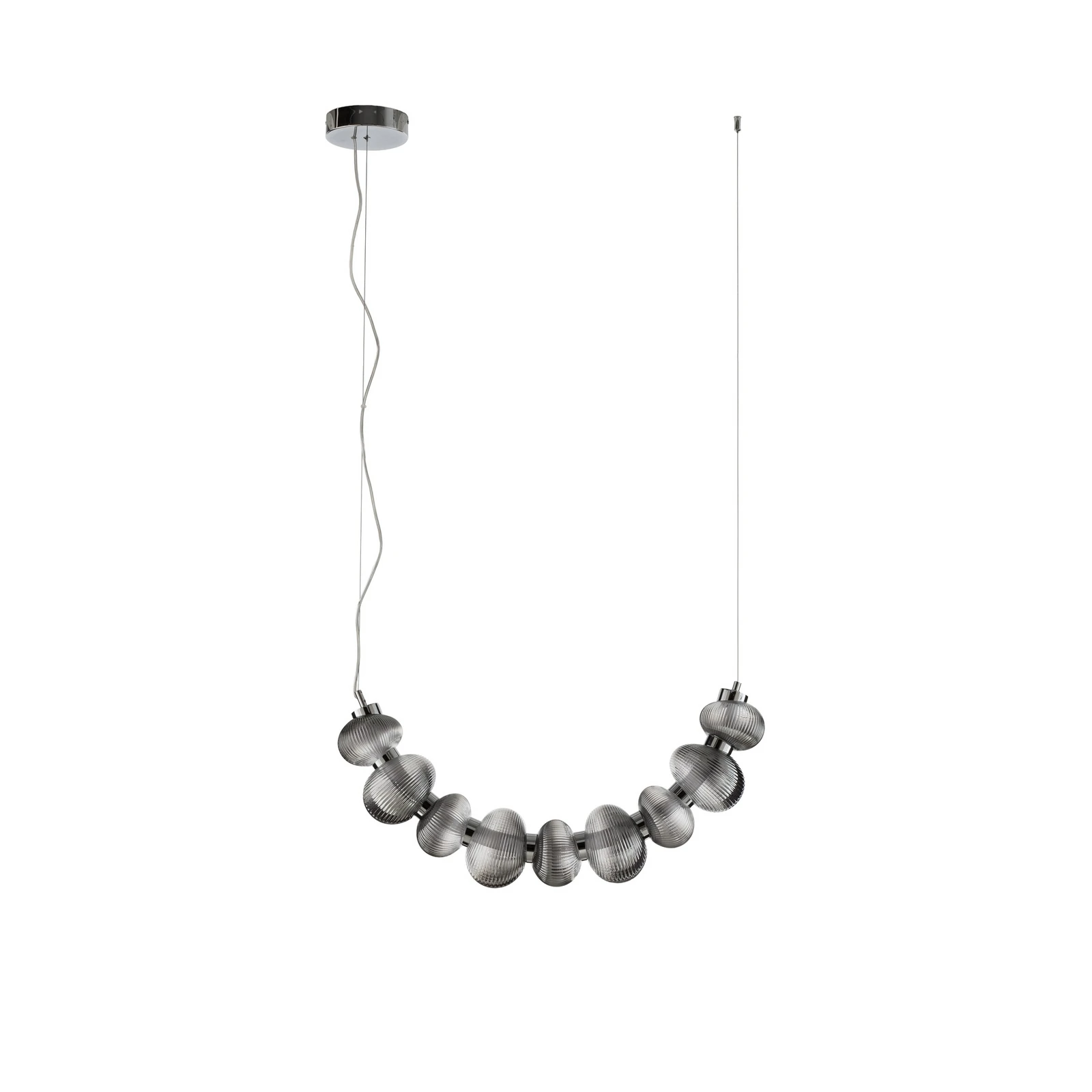 LED viseča svetilka Bolla, krom/dimno siva, steklo, dolžina 79,5 cm