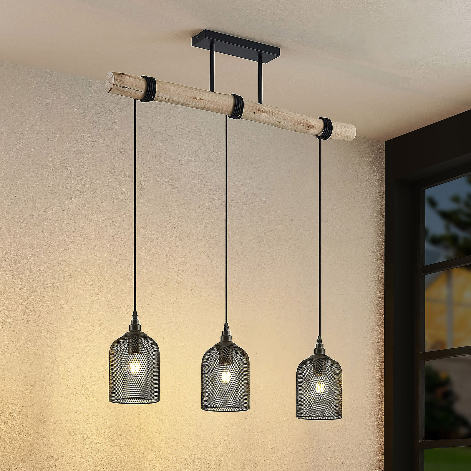 Lindby Dolcin hanging light mesh lampshades 3-bulb