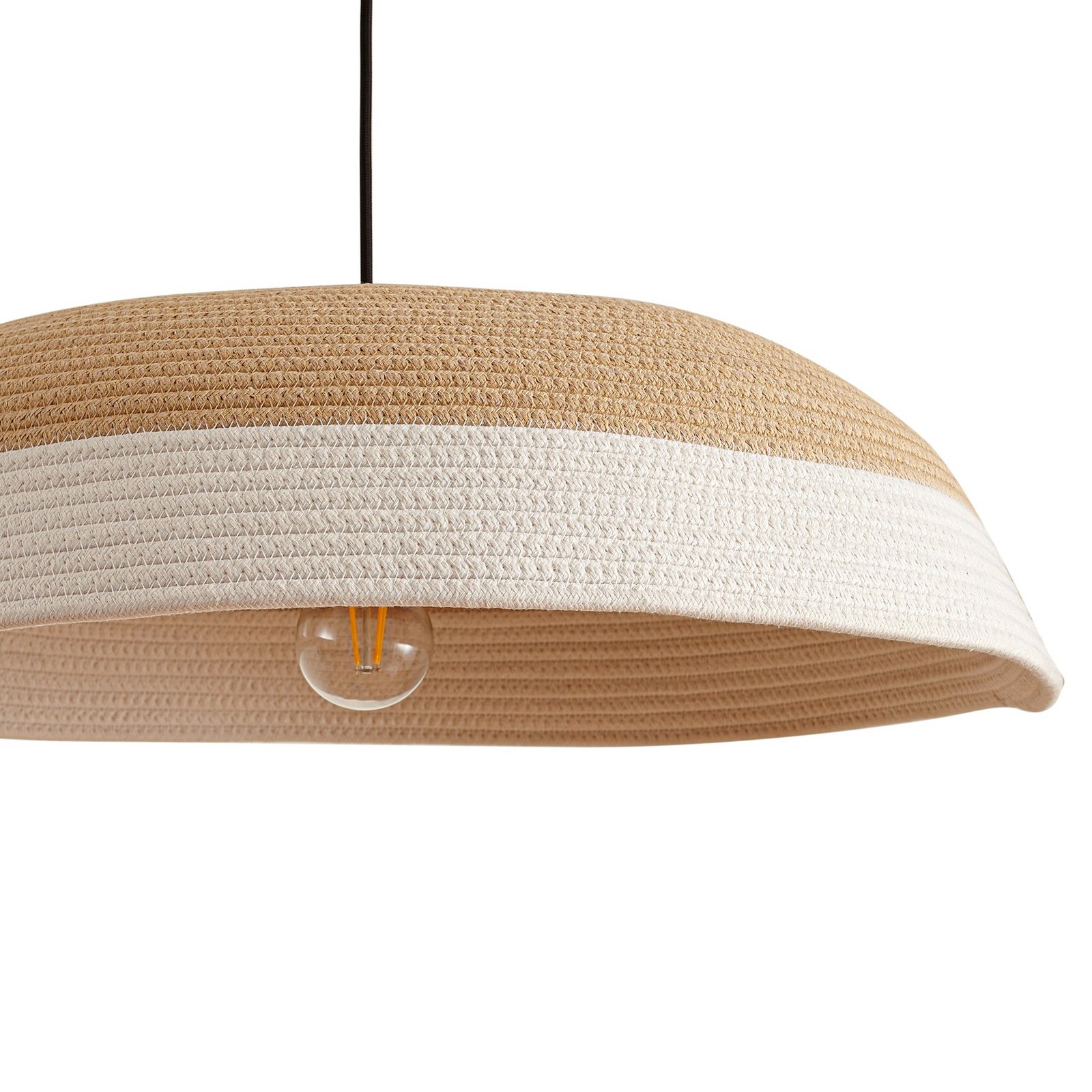 Lindby Hängeleuchte Caliva, Ø 60 cm, beige/weiß, Hanfseil