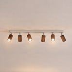 Plafondspot Nisse, wit, lengte 90 cm, 5-lamps, hout/metaal