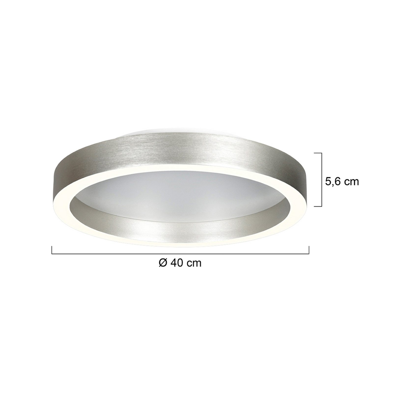 LED-taklampe Ringlux, stålgrå, Ø 40 cm, metall, 2700 K