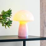 Dyberg Larsen Stolní lampa Mushroom, růžová, výška 23 cm, sklo