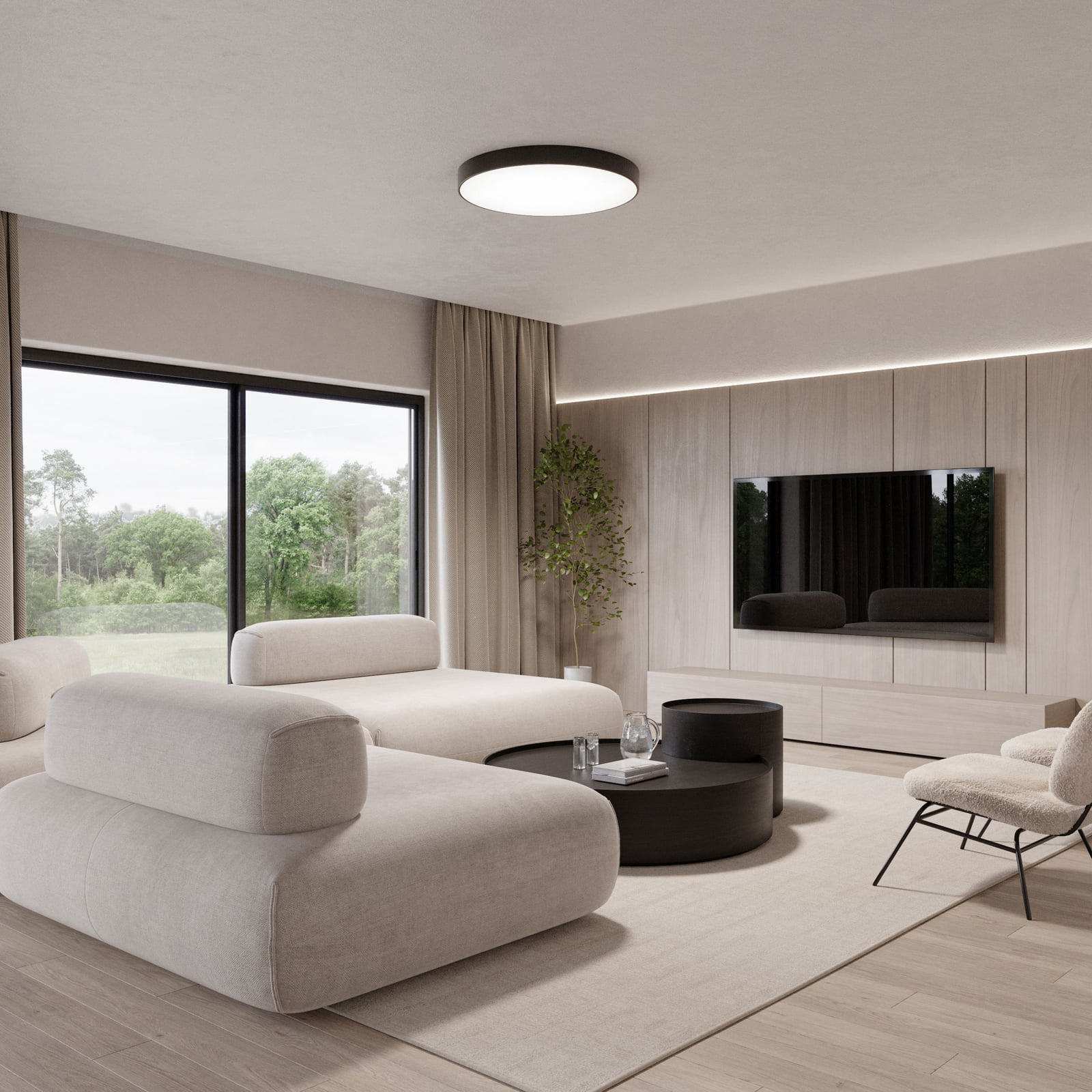 Candeeiro de teto Cleo com difusor de vidro, preto, Ø 60cm