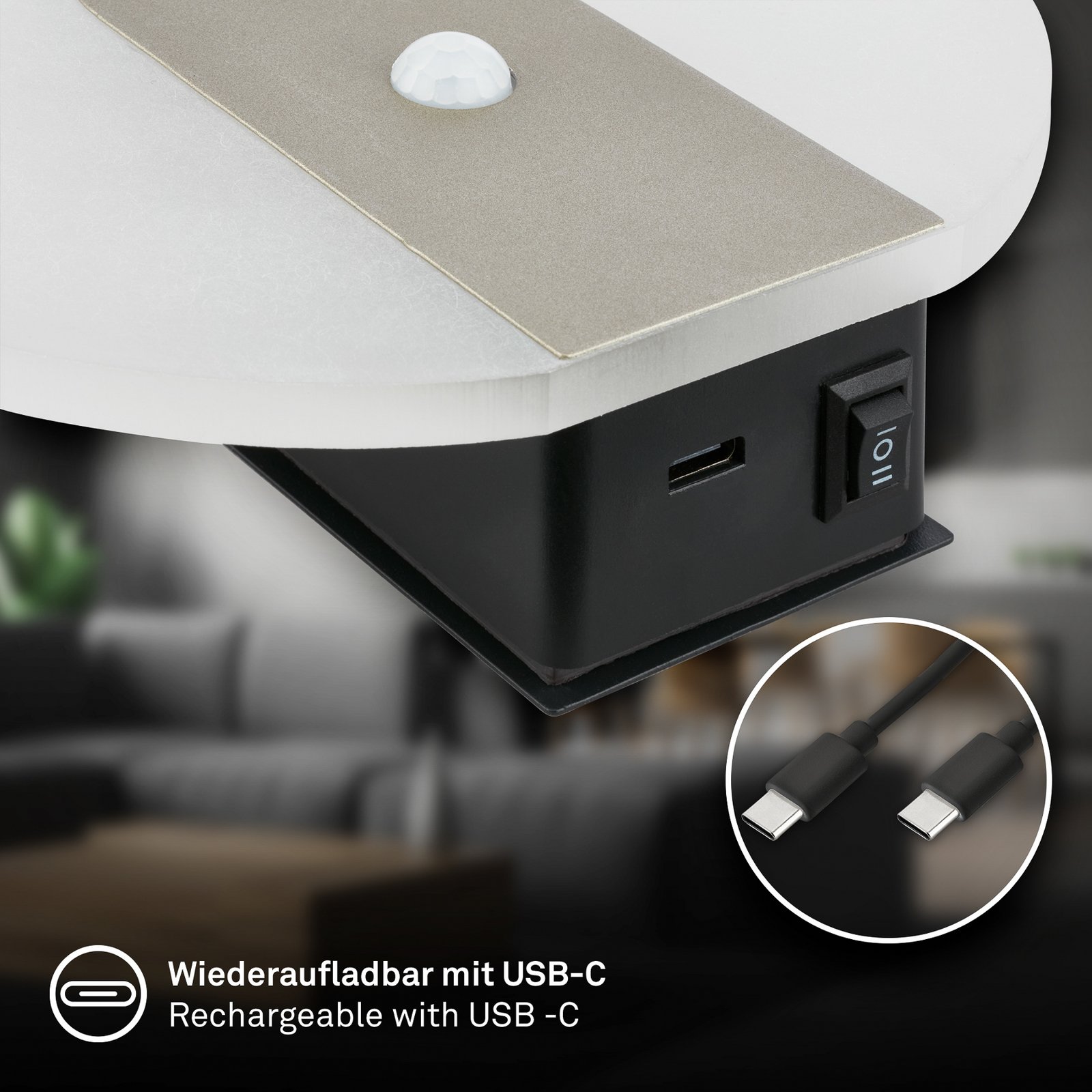 LED wandlamp op accu Taro, lichtgoudkleurig, Ø 15 cm, sensor