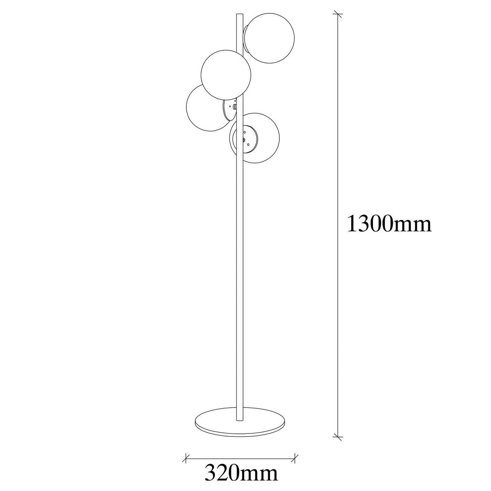 Faze floor lamp, gold-coloured, glass, 130 cm, 4-bulb, E27