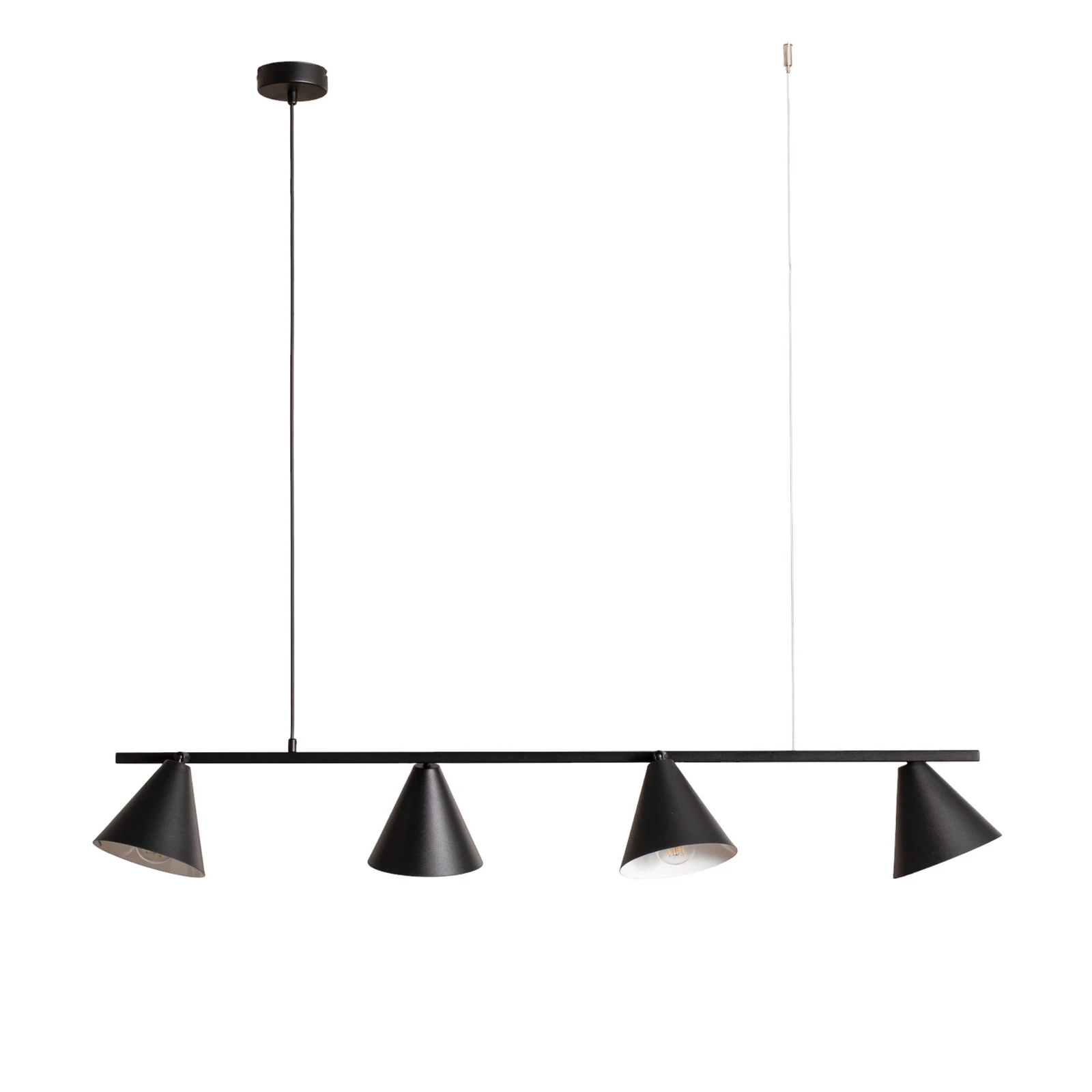 Lampada a sospensione Form 4, nera, in metallo, a 4 luci, a forma di cono, E27