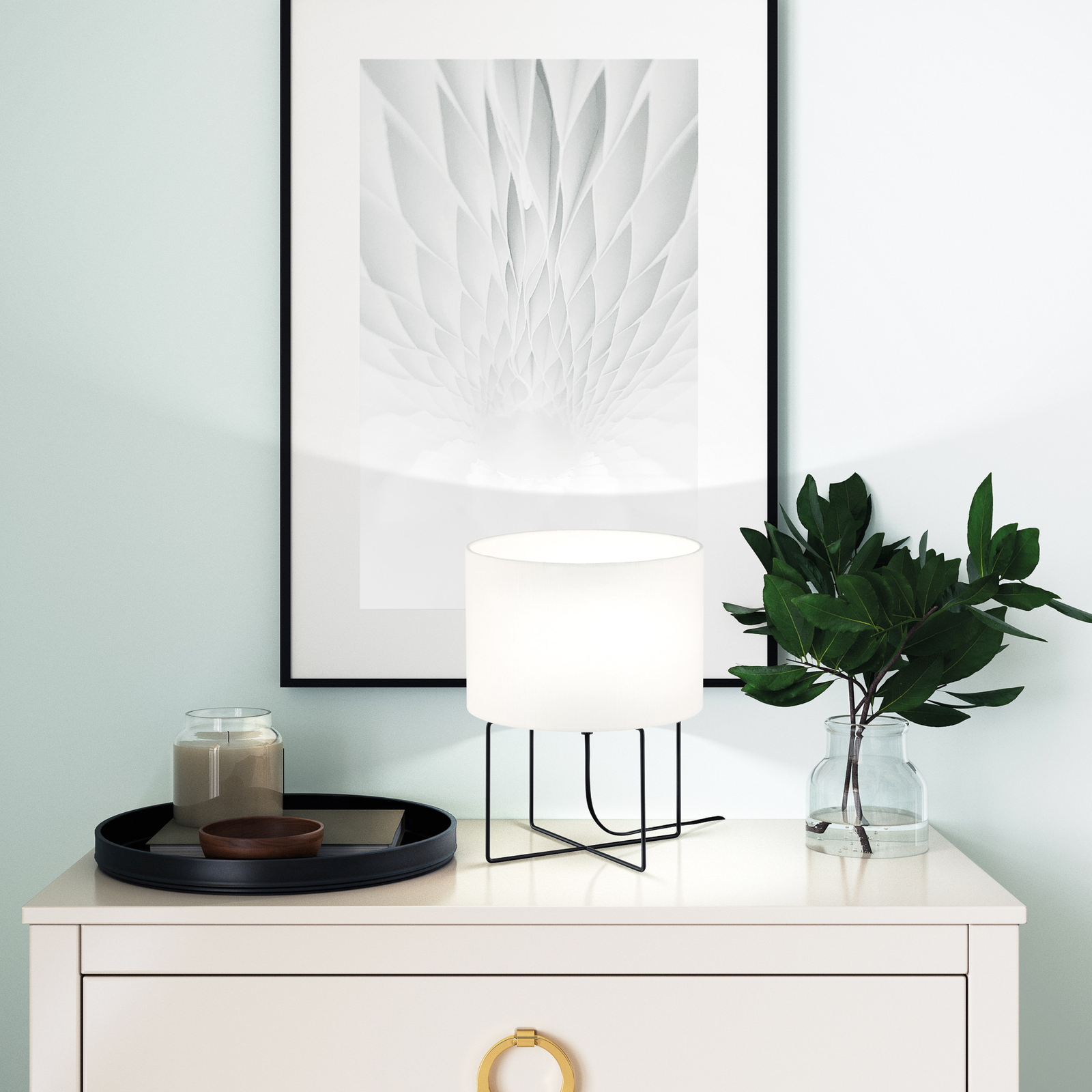 Lámpara de mesa Java con pantalla de lino blanco