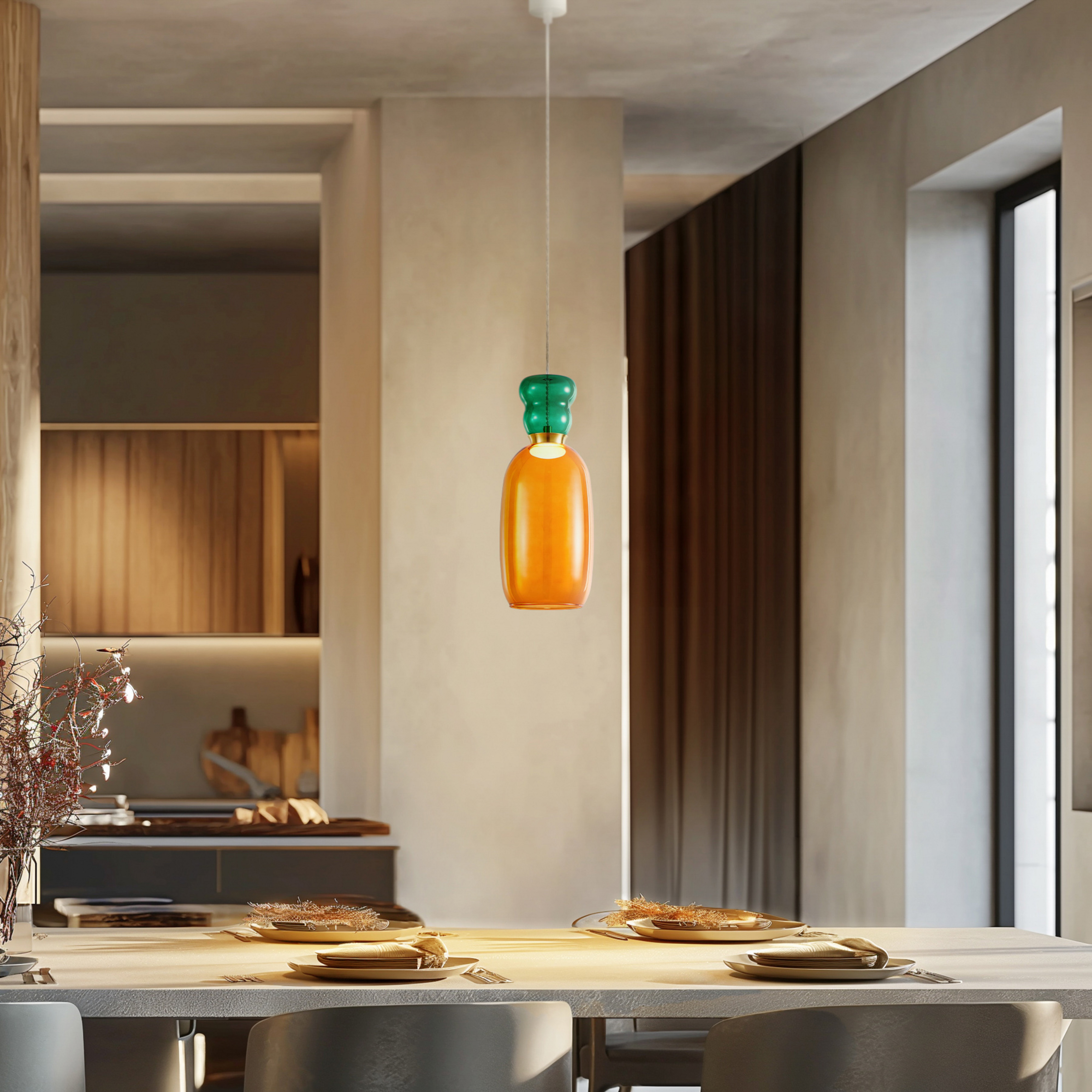 Lucande Suspension LED Fay, orange/vert foncé, verre, Ø 15 cm